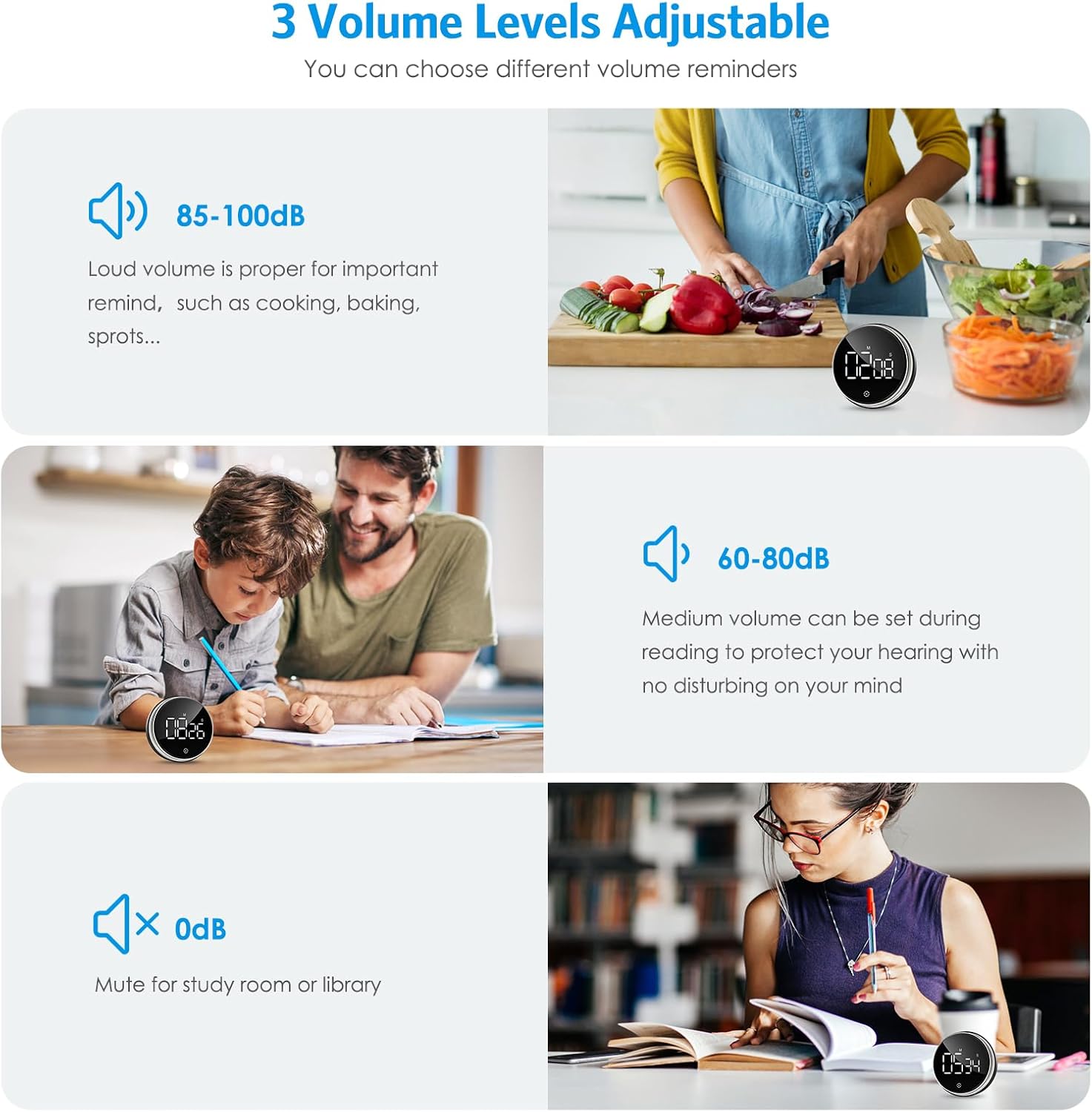 AMIR Temporizadores digitales de cocina, temporizador magnético para cocinar, temporizadores visuales alimentados con batería con pantalla LED