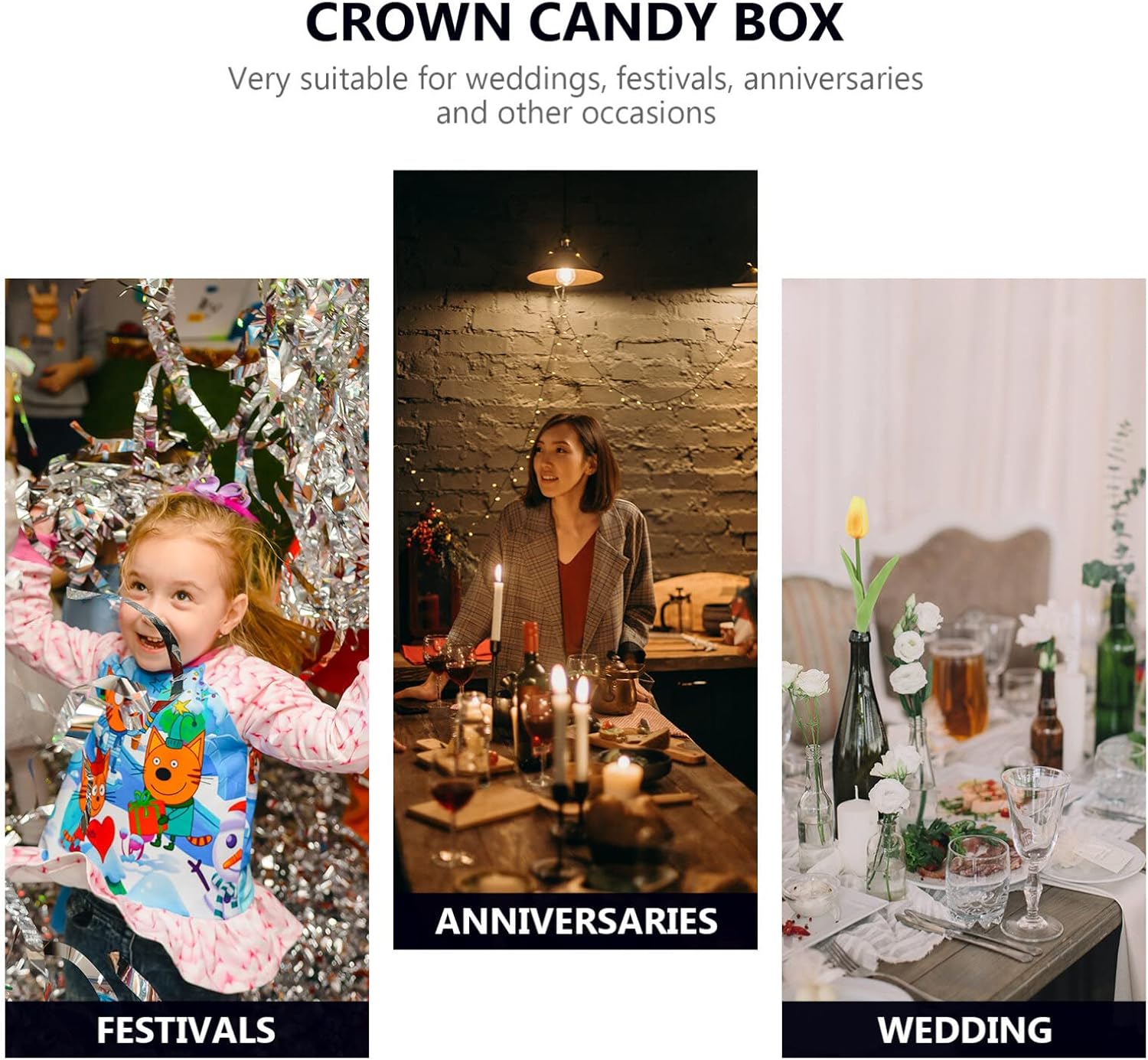 HOMSFOU Caja de dulces de corona con cúpula 12 piezas rellenables de chocolates y postres, caja de embalaje de plástico para regalo de boda,