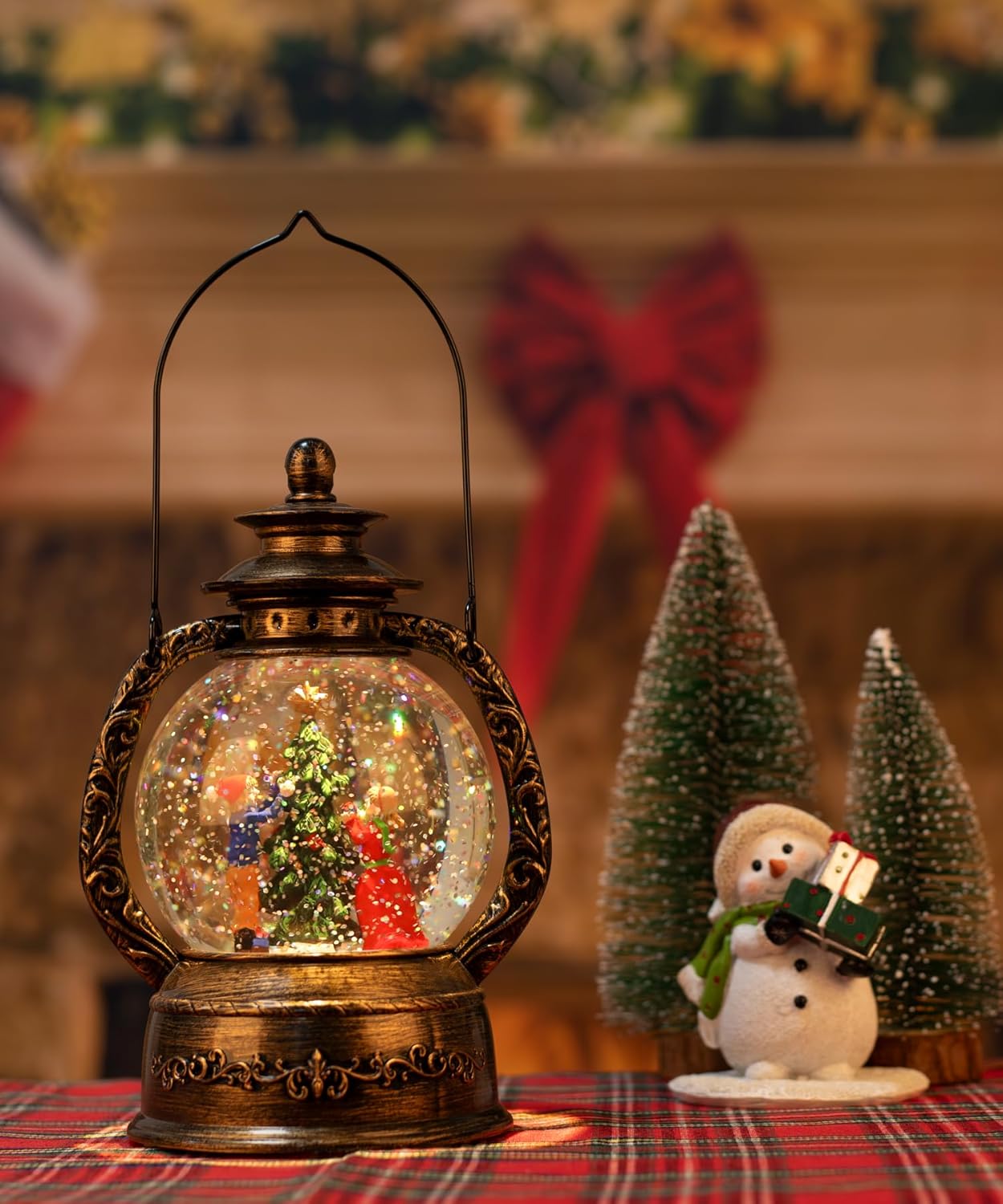 Linterna de globo de nieve de Navidad, decoración musical de globo de nieve con purpurina iluminada, temporizador de 6 horas, funciona con USB y