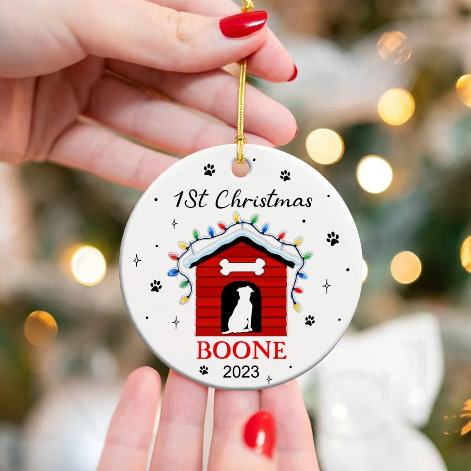 Adorno de cerámica personalizado para el primer perro bebé 2023, adorno personalizado para primera Navidad para mascotas con nombre y año, adorno de