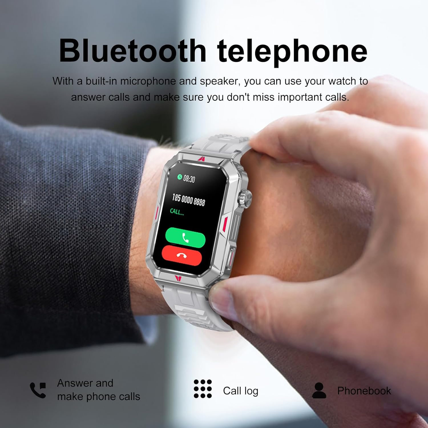 Wonlex Reloj inteligente militar para hombre (respuestahacer llamada), pulsera deportiva con pantalla HD de 1.57 pulgadas, impermeable, contador de