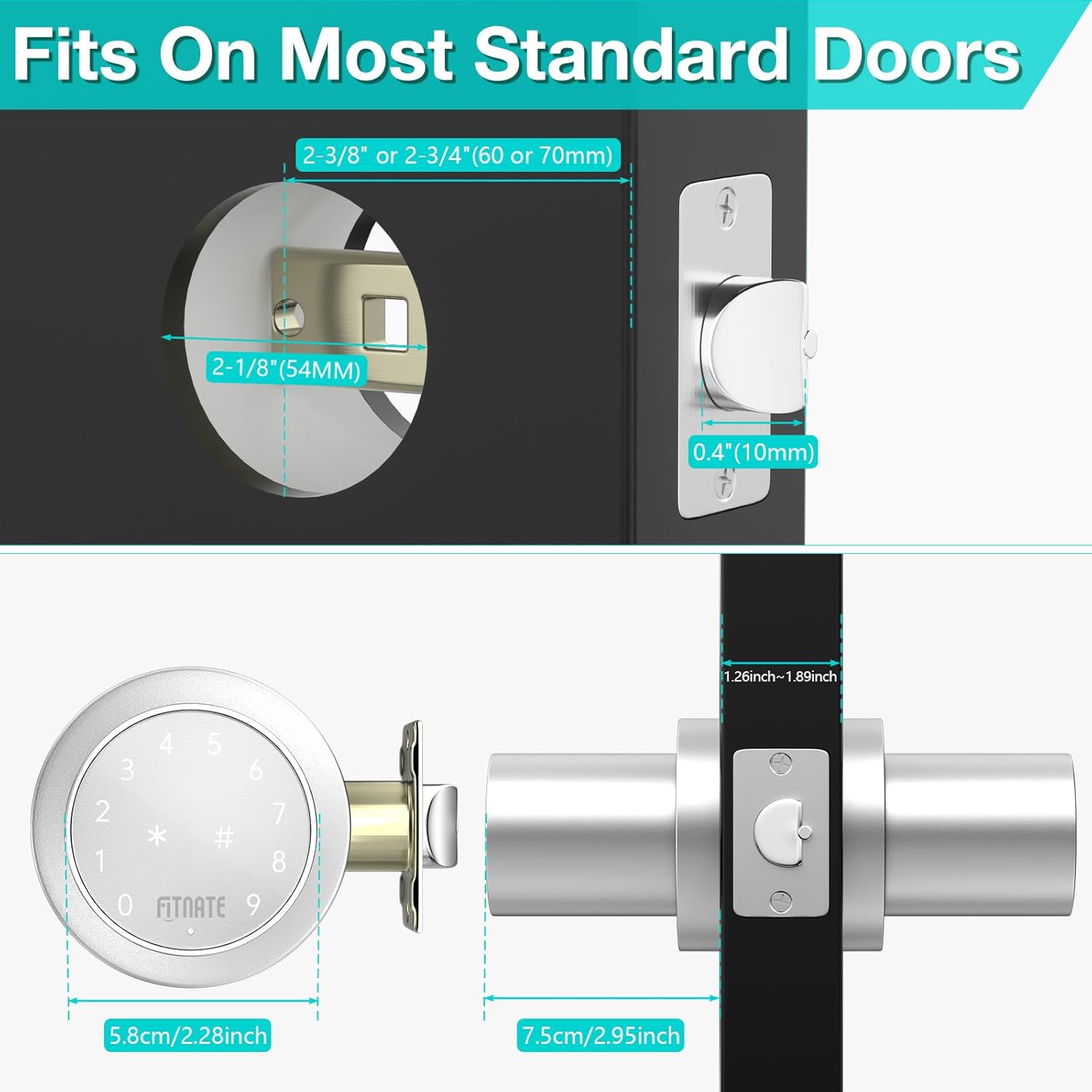 FITNATE Pomo de puerta de teclado, cerradura de puerta de entrada sin llave con pantalla táctil, perilla electrónica con teclado, bloqueo