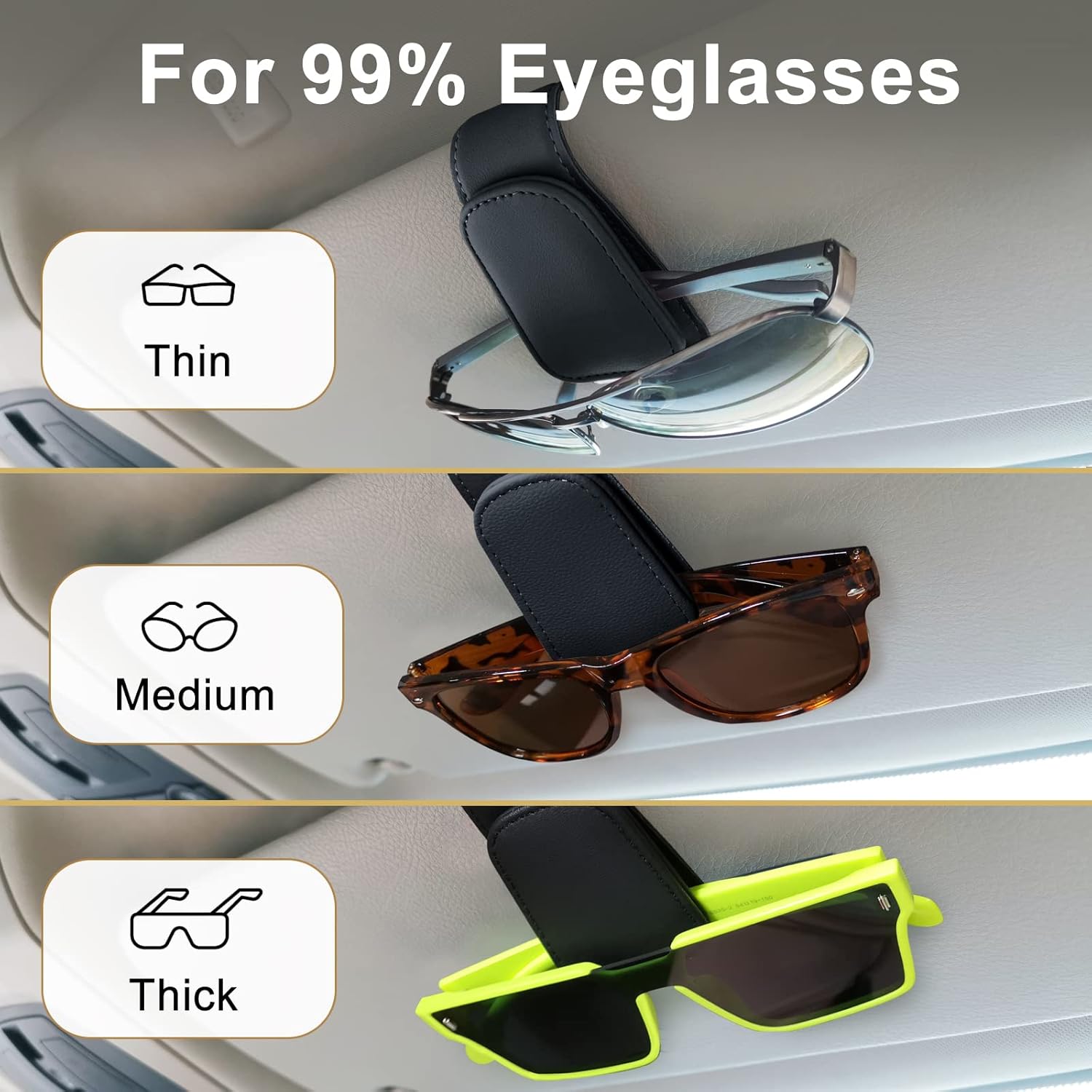 AXELECT Soporte para lentes de sol para visera de automóvil, clip magnético para lentes de sol, soporte de cuero para gafas, soporte para gafas, 1