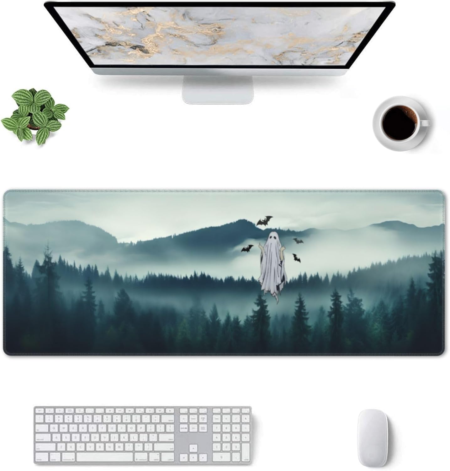 Tapete de escritorio feliz de Halloween, alfombrilla de mouse para eventos de Halloween, almohadilla de escritorio con teclado para juegos de anime
