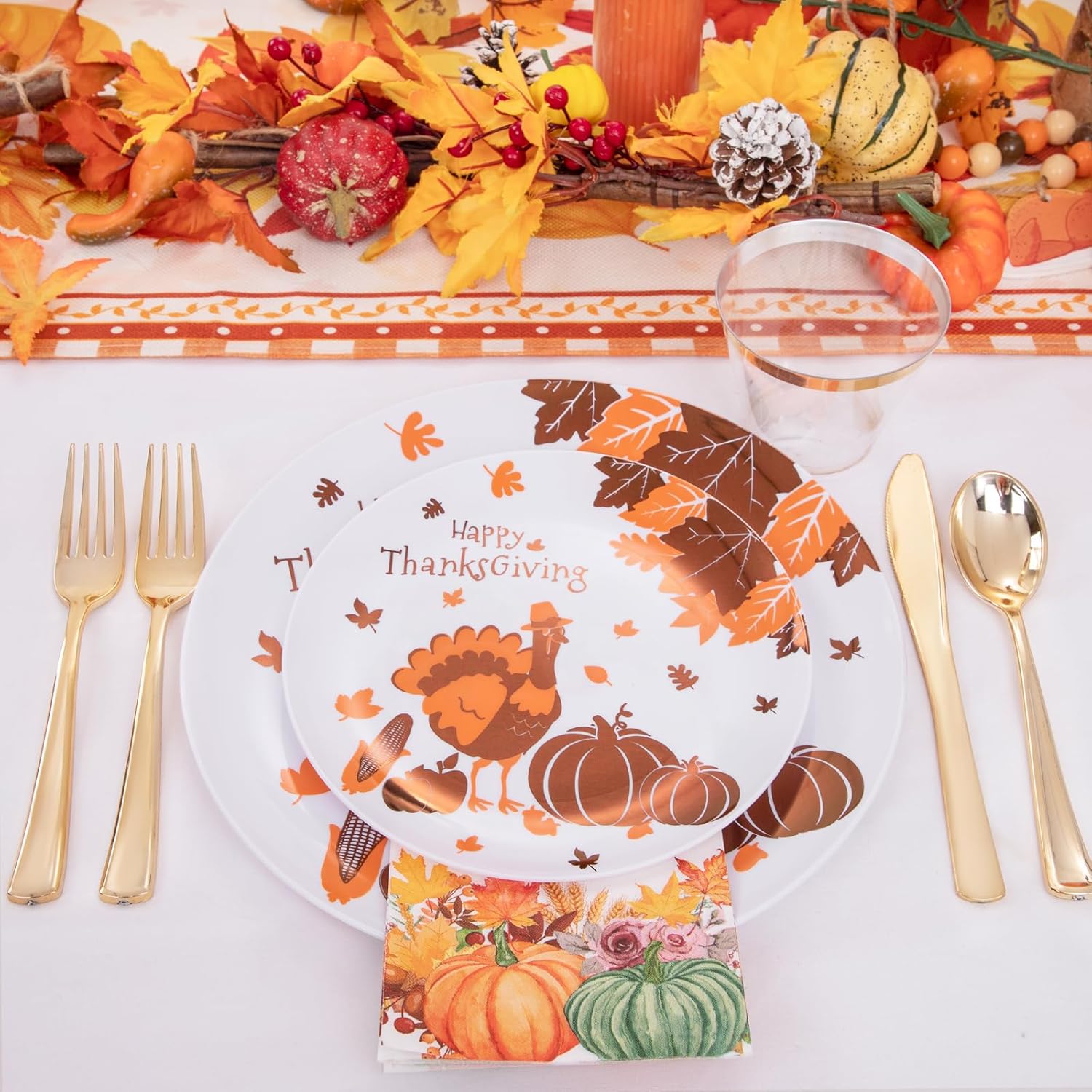 LIYH 150 platos de plástico de Acción de Gracias, platos desechables de pavo para decoración de cosecha de otoño, platos de regalo de amigos, juego