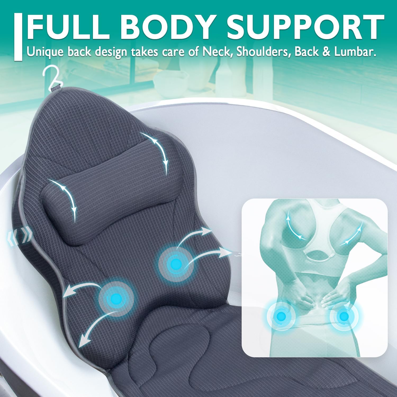 Almohadas de baño gruesas de cuerpo completo y cojín para bañera reposacabezas soporte de cuello hombro comodidad relajación accesorios de spa