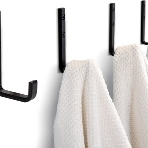 KIBAGA Elegantes ganchos para toallas de baño para montaje en pared, juego de 4 ganchos de pared de metal hermosos, resistentes y fáciles de KIBAGA Elegantes ganchos para toallas de baño para montaje en pared, juego de 4 ganchos de pared de metal hermosos, resistentes y fáciles de