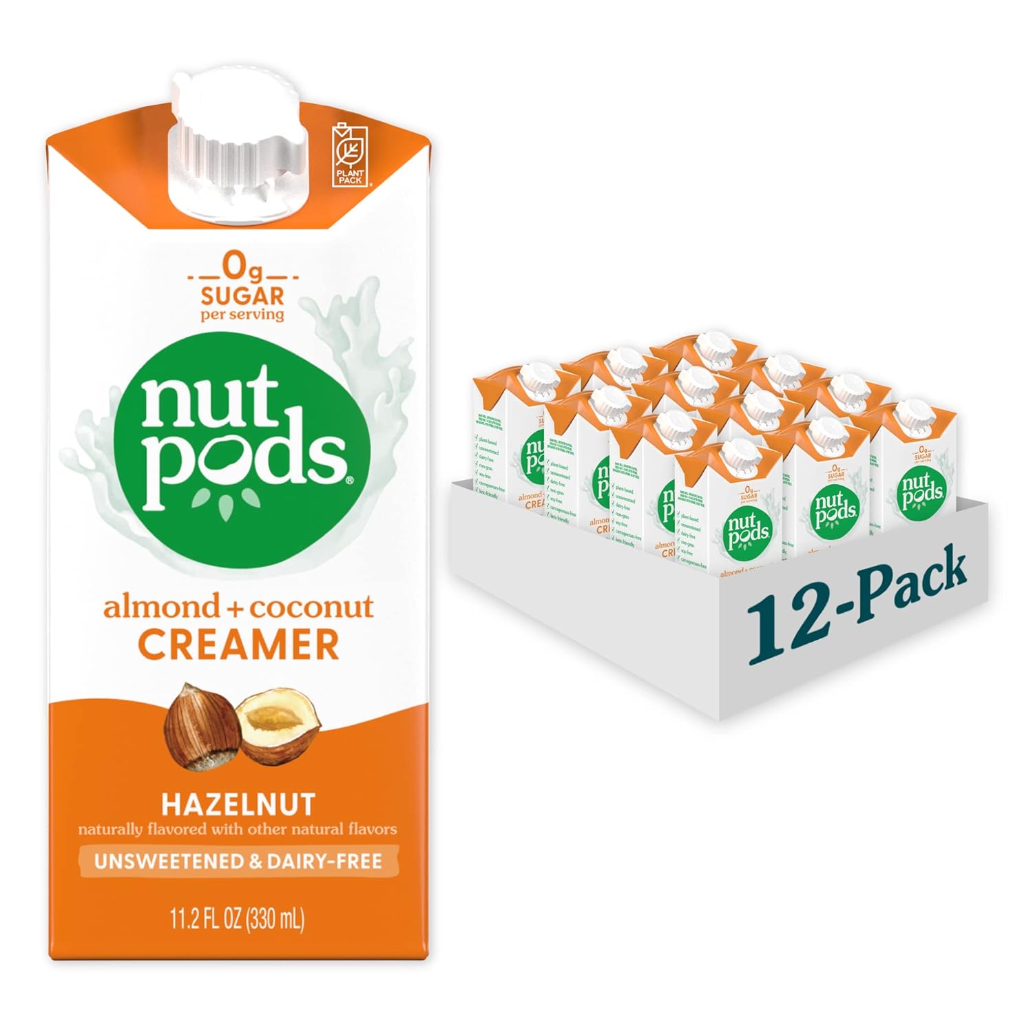 nutpods Crema de avellanas – Crema sin azúcar sin lácteos hecha de almendras y cocos – Crema keto, Whole30, sin gluten, sin OMG, vegana, sin azúcar,