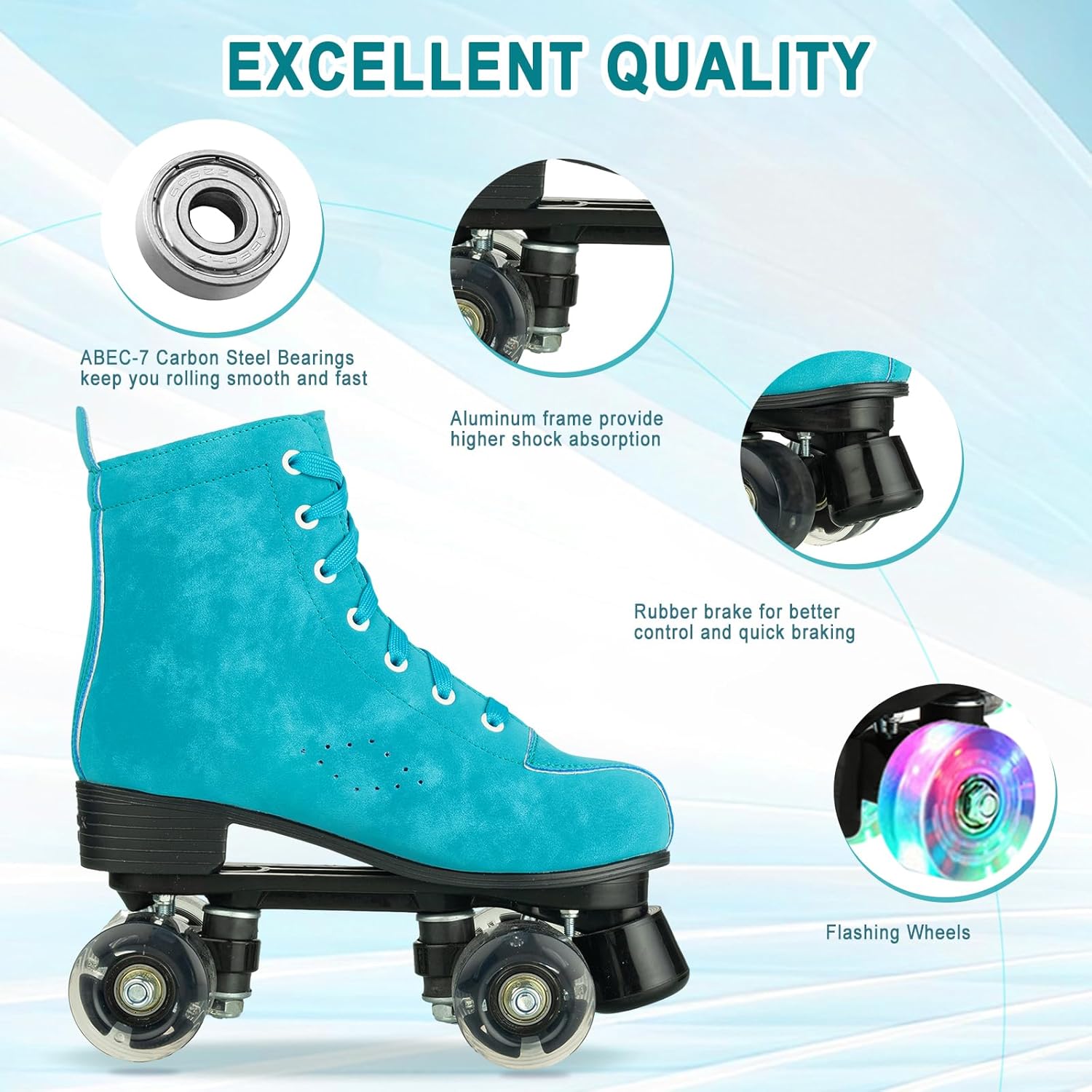 Silvertree Patines de ruedas para mujeres y hombres, de piel sintética, para adultos, patines Derby con ruedas iluminadas, cuatro ruedas brillantes,