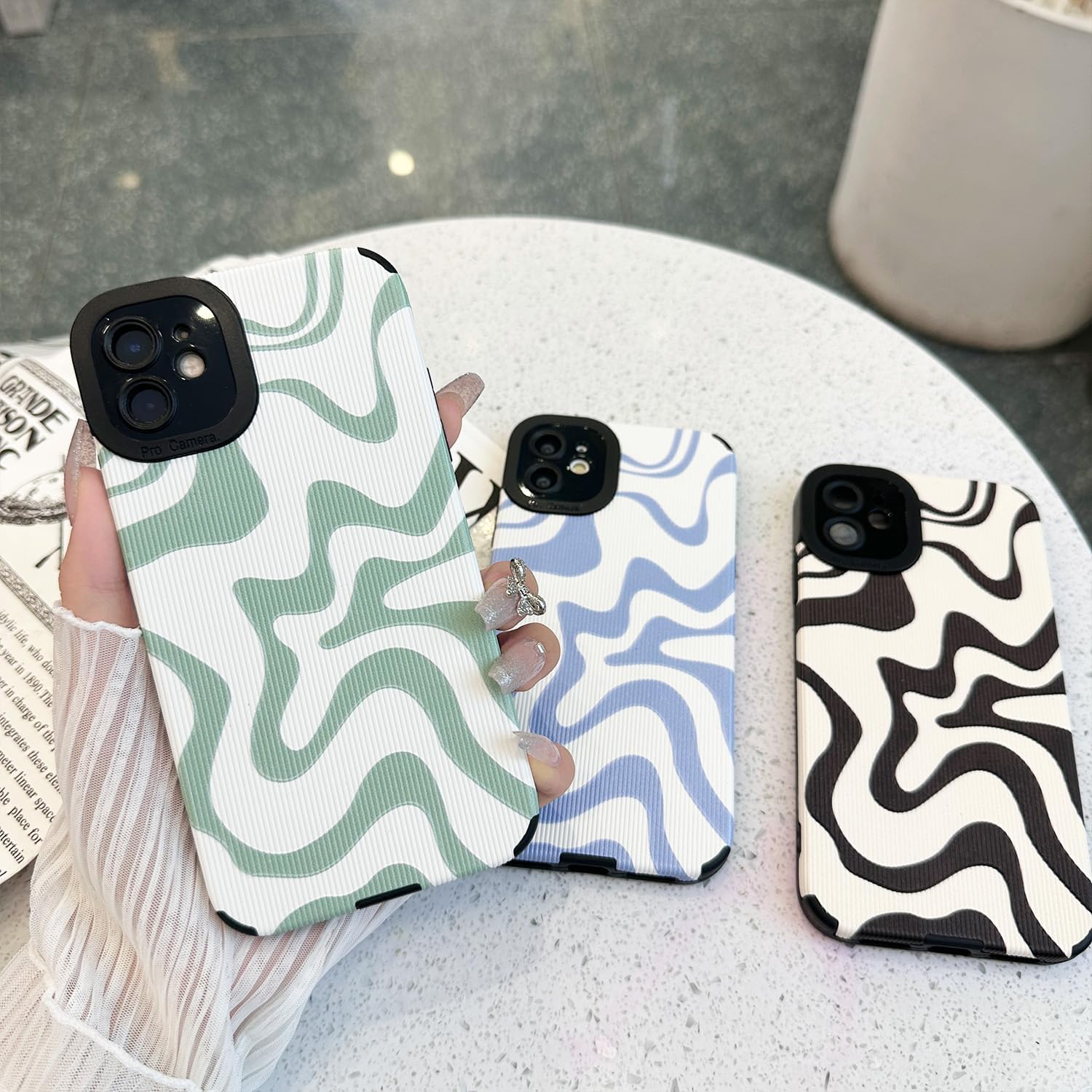 Funda diseñada para iPhone 11, piel sintética suave TPU y bonito arte ondulado pintado para mujeres y niñas, protector delgado a prueba de golpes,