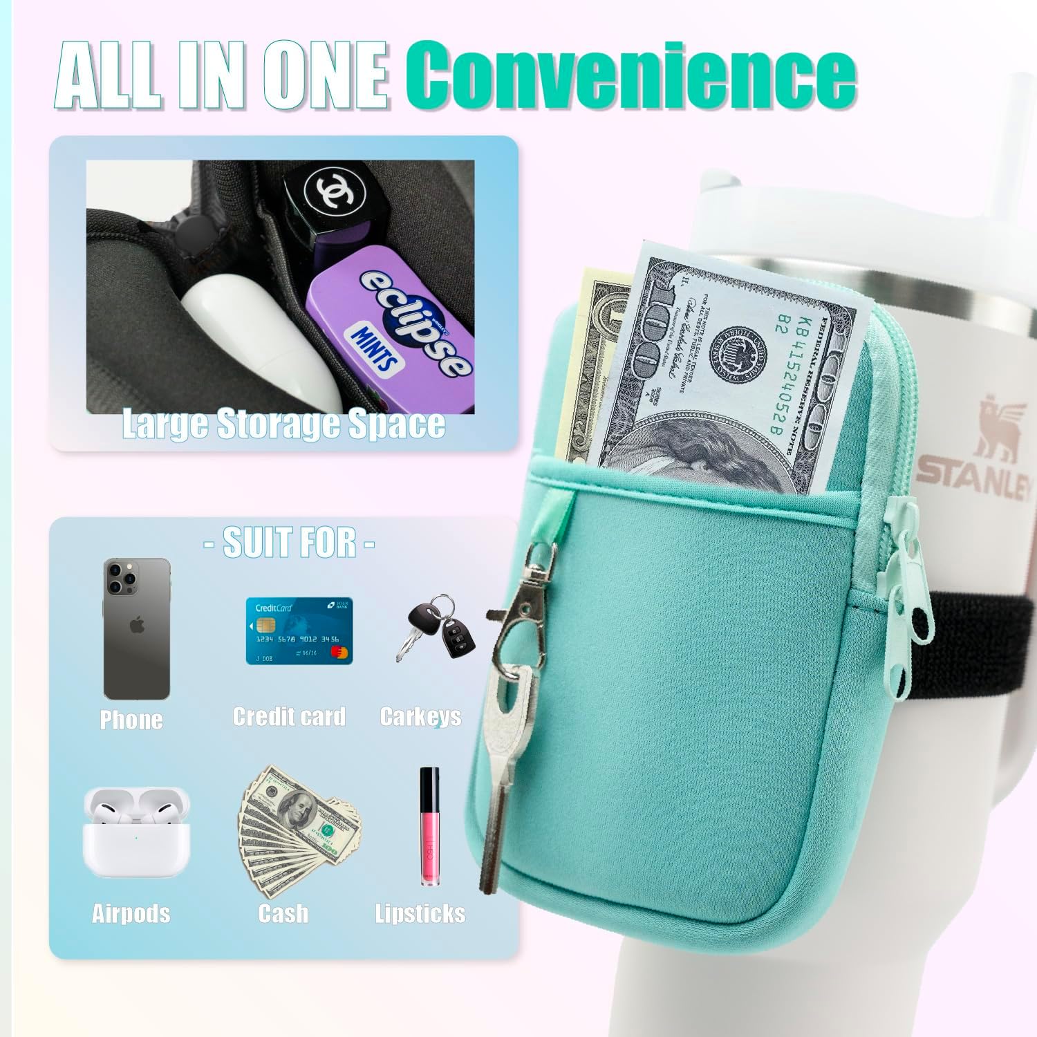Axolotl Stanley Cup – Bolsa para botella de agua con llavero, accesorios para vasos Stanley de 3040 onzas con asa, vaso Stanley