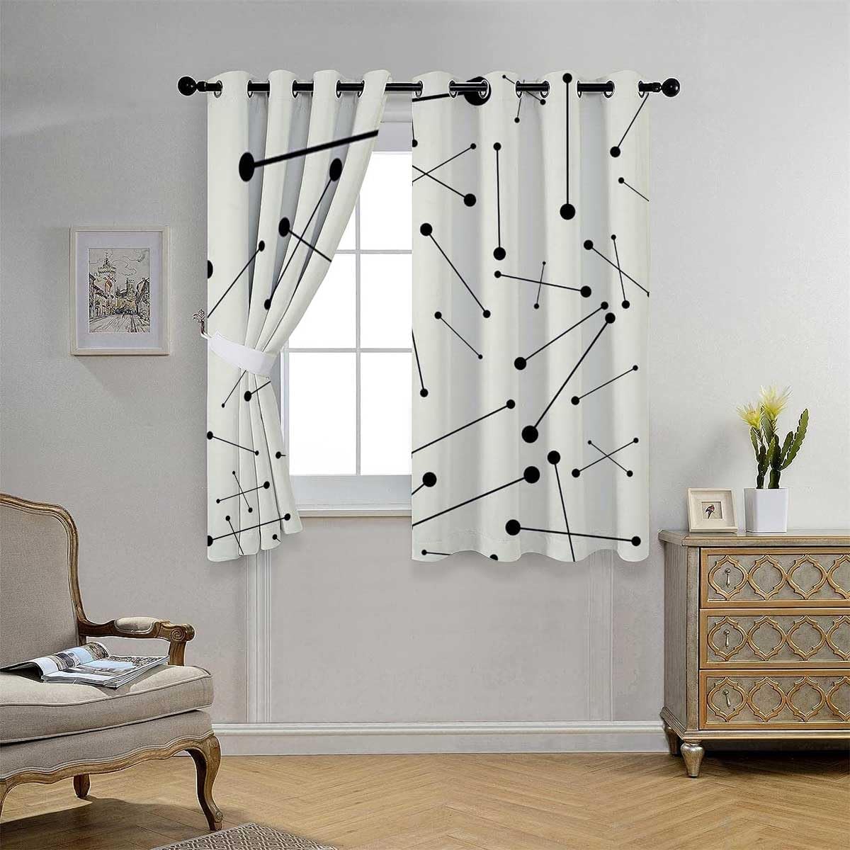 YANFENQI Cortinas para Habitacion Blackout Black and White Lines Concise Doorway Curtain Boho Drapes 55Inch Width by 55Inch Length,2 Panels