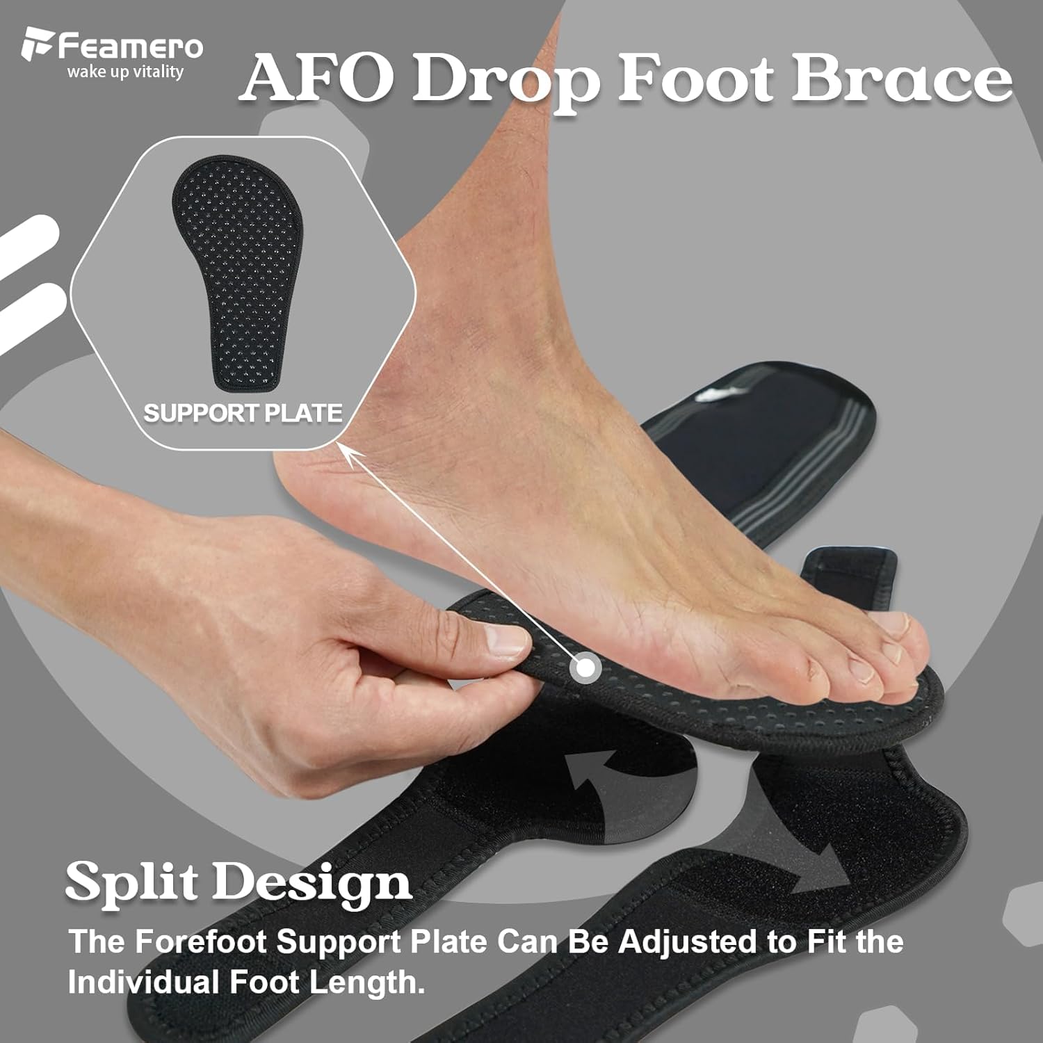 Soporte de pie caído para caminar en zapatos, soporte de tobillo ajustable, tendinitis de Aquiles, fascitis plantar, accidente cerebrovascular, ELA,