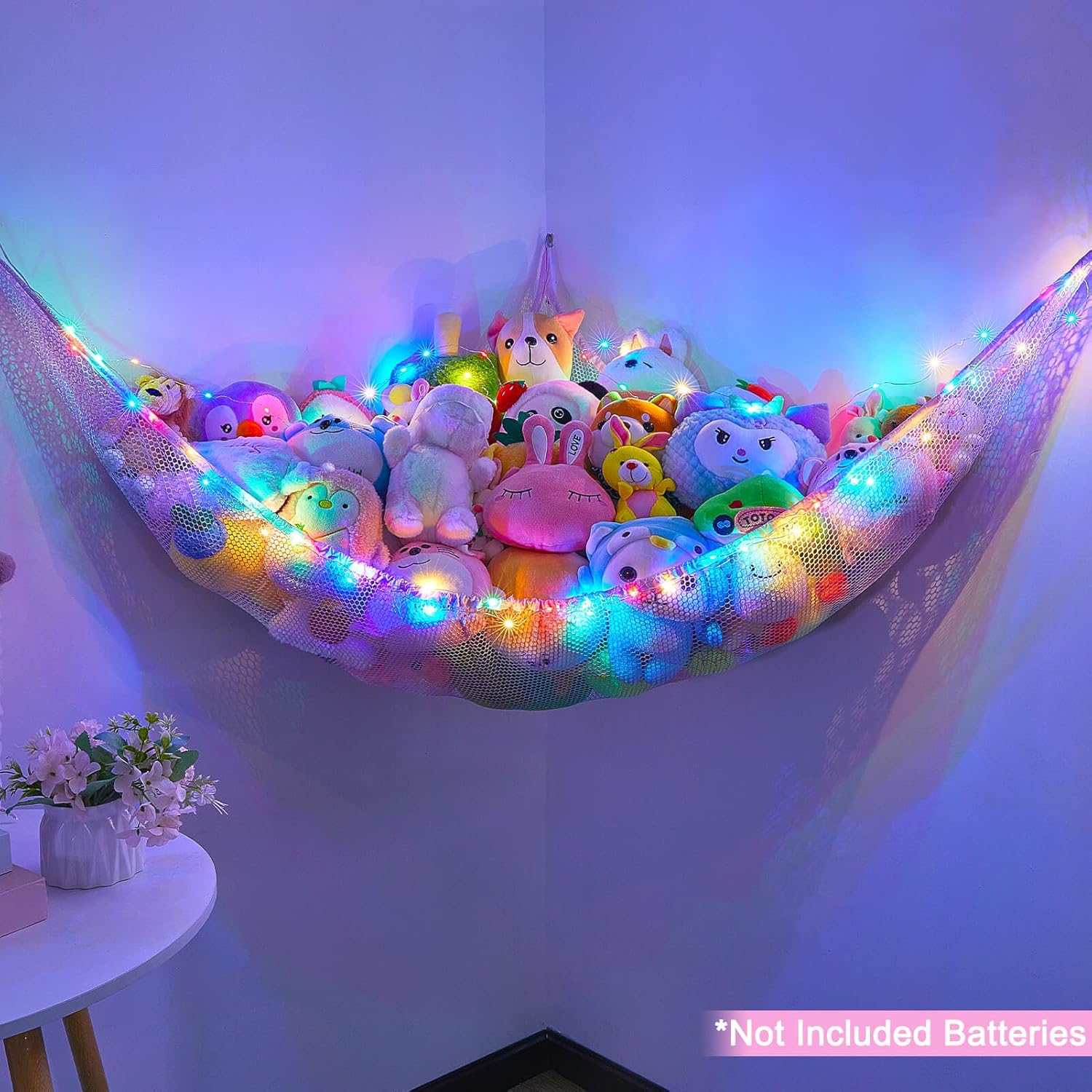 Beinou Red de animales de peluche o hamaca para niños, organizador de almacenamiento de juguetes de malla colgante, soporte de esquina para niñas,