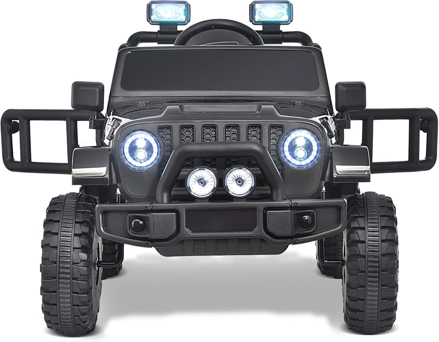 Joywhale Vehículo eléctrico motorizado para niños de 12 V, con control remoto, suspensión de 4 ruedas, luces LED, música y FM, cinturón de