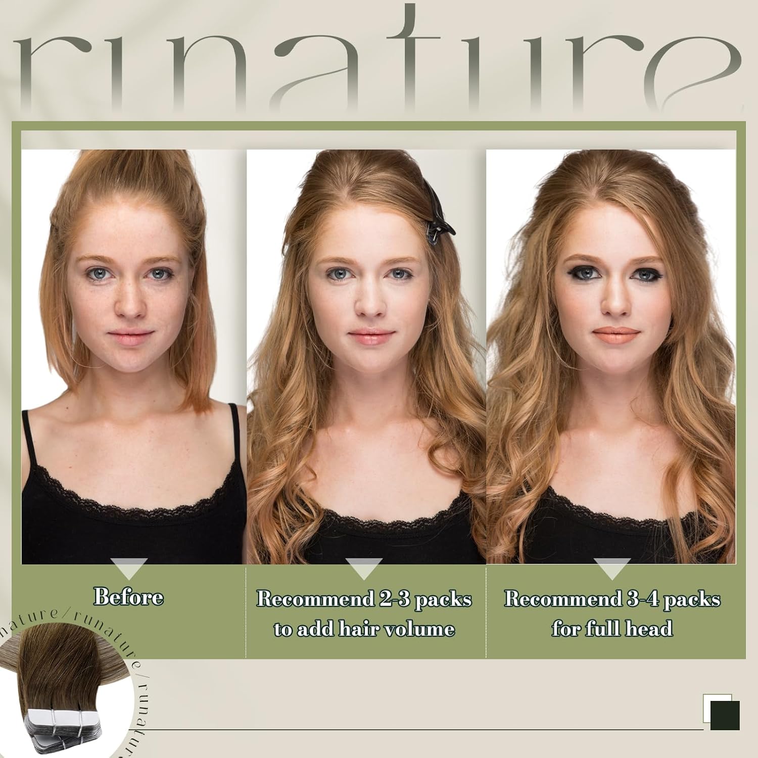 RUNATURE Extensiones de cabello humano Remy con cinta adhesiva, balayage, color marrón nogal degradado a marrón ceniza con rubio claro, extensiones