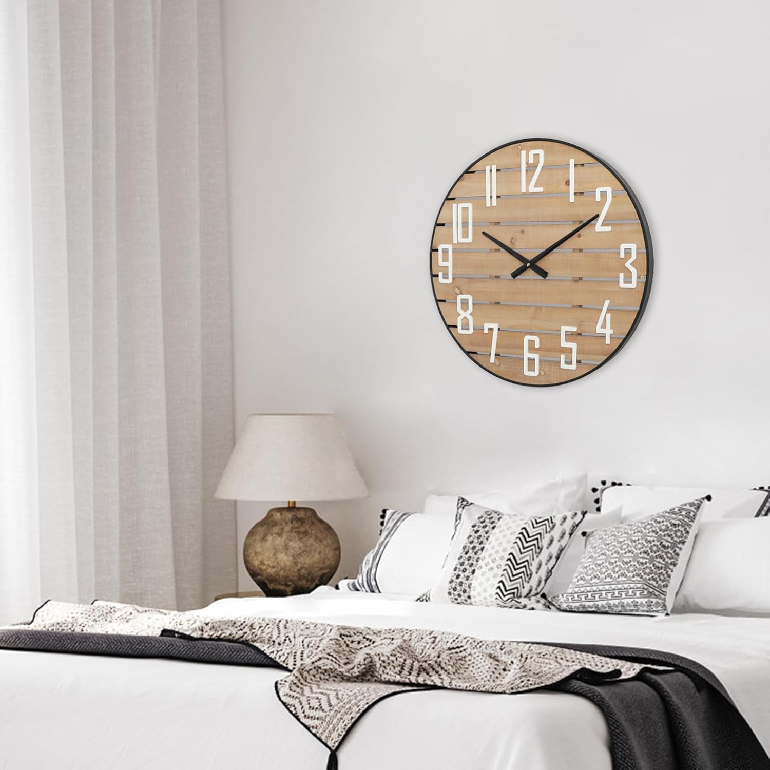 Reloj de pared de madera de granja, silencioso, sin tictac, reloj analógico redondo de 24 pulgadas, decorativo para dormitorio, sala de estar,