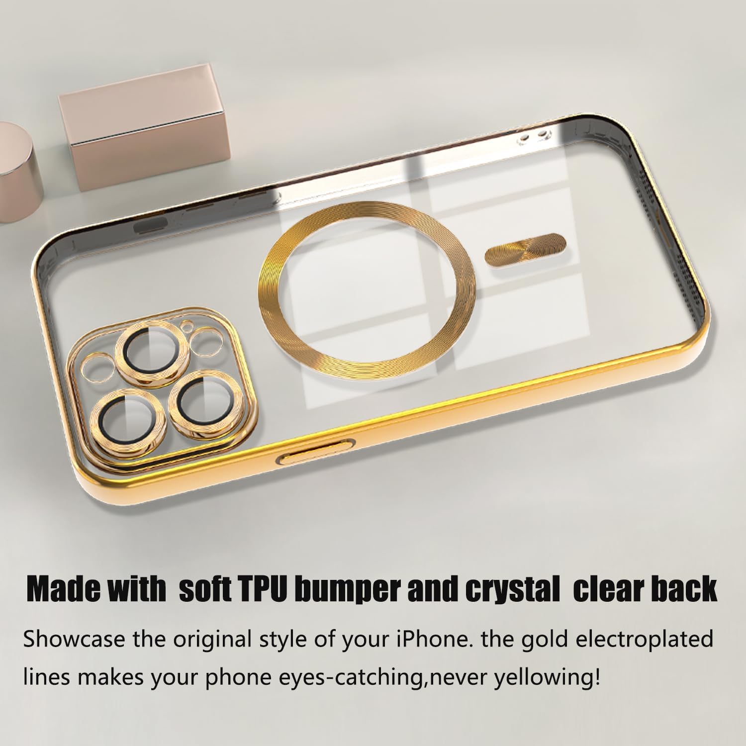 Misscase Funda MagSafe para iPhone 15 Pro con protector de lente de cámara, protección completa, funda magnética transparente compatible con MagSafe
