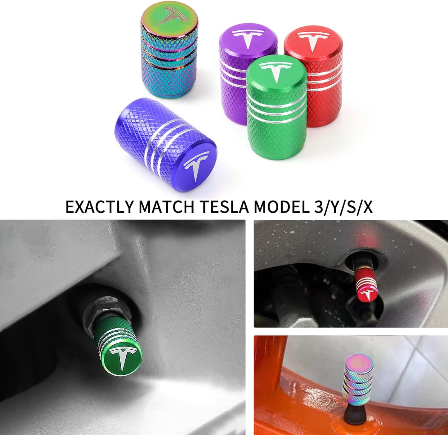 4 tapas de vástago de válvula de neumático de alta calidad, accesorio decorativo de aleación de aluminio, compatible con Tesla modelo 3 Y X S,
