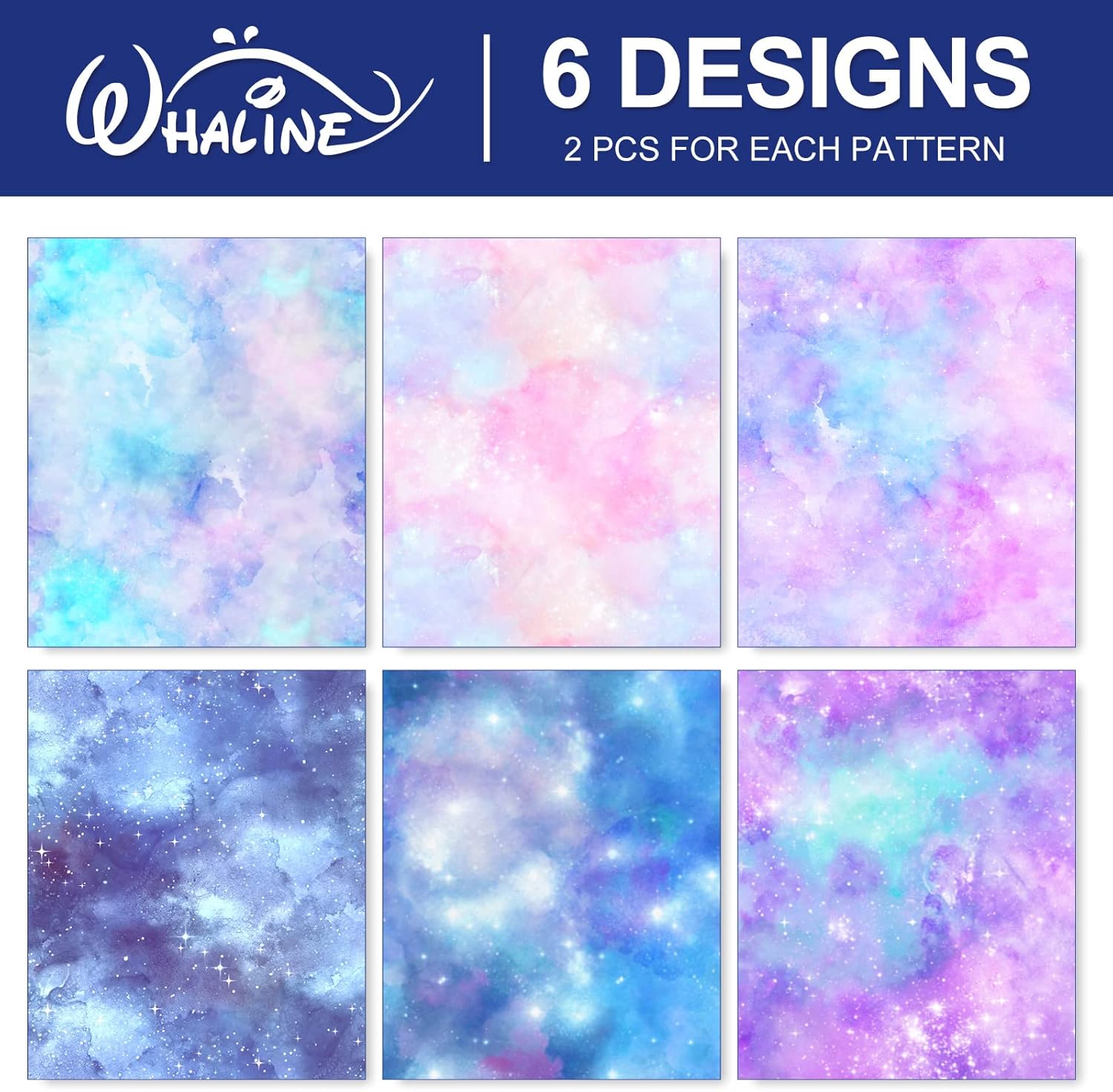 Whaline 12 hojas de papel de regalo de galaxia púrpura azul cielo estrellado de ensueño papel de regalo para cumpleaños, baby shower, manualidades,