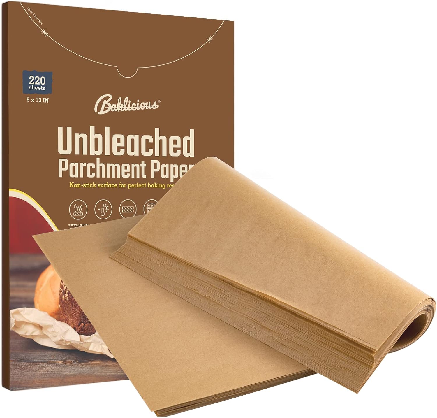 220 Pcs Unbleached Parchment Paper Baking Sheets, Baklicious Pre-cut Heavy Duty Parchment Baking Paper for Air Fryer, Oven, Bakeware, Steaming,