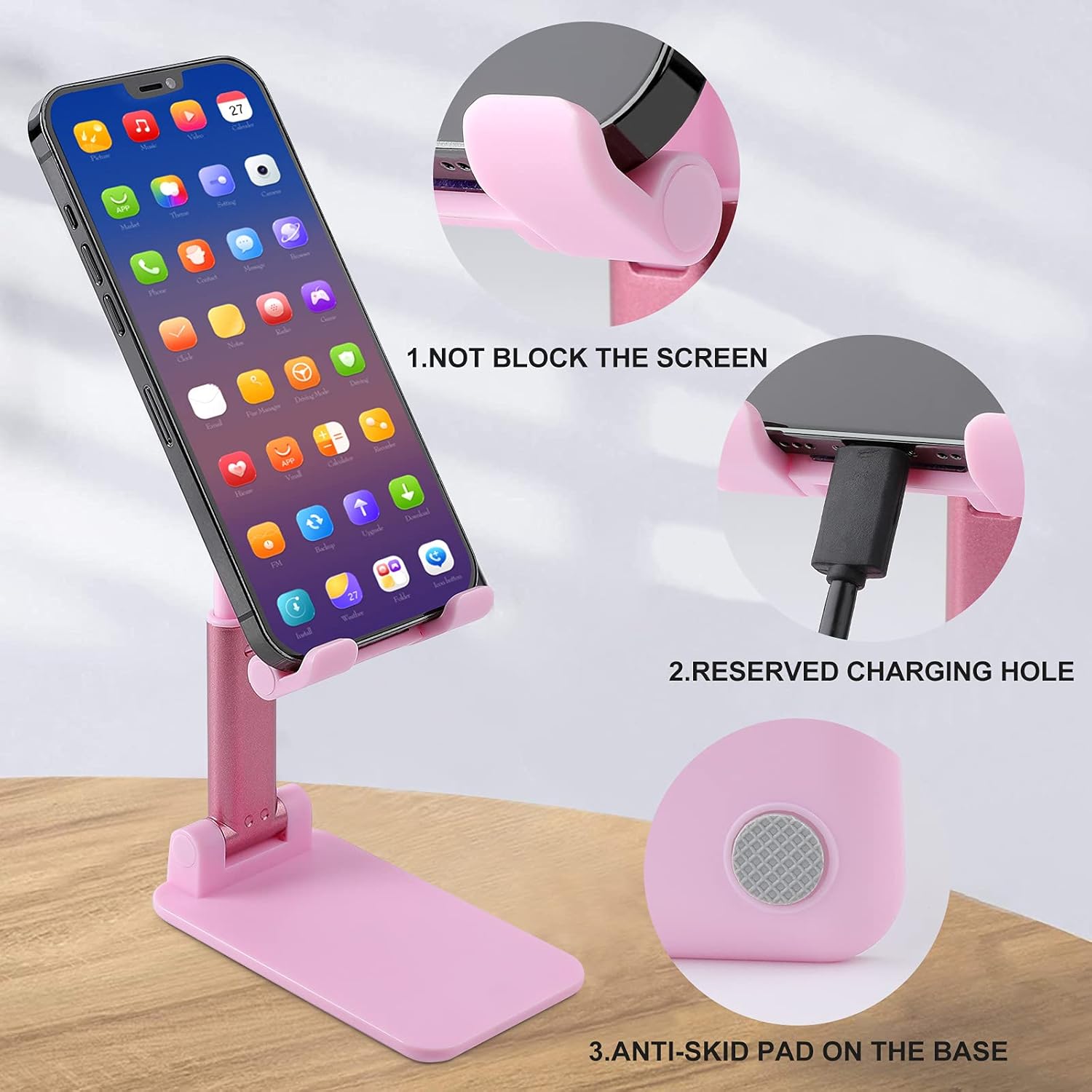 Cáncer de mariposa rosa sobre el soporte del teléfono celular Soporte plegable del teléfono titular de la tableta del soporte para el escritorio