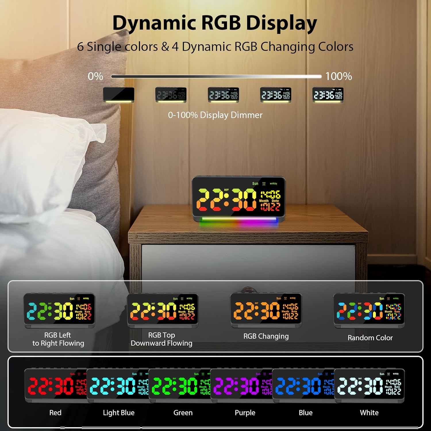 Reloj despertador digital de 120 db para dormitorios, 15 sonidos de despertador, despertador digital para adultos que duermen pesados, luz nocturna
