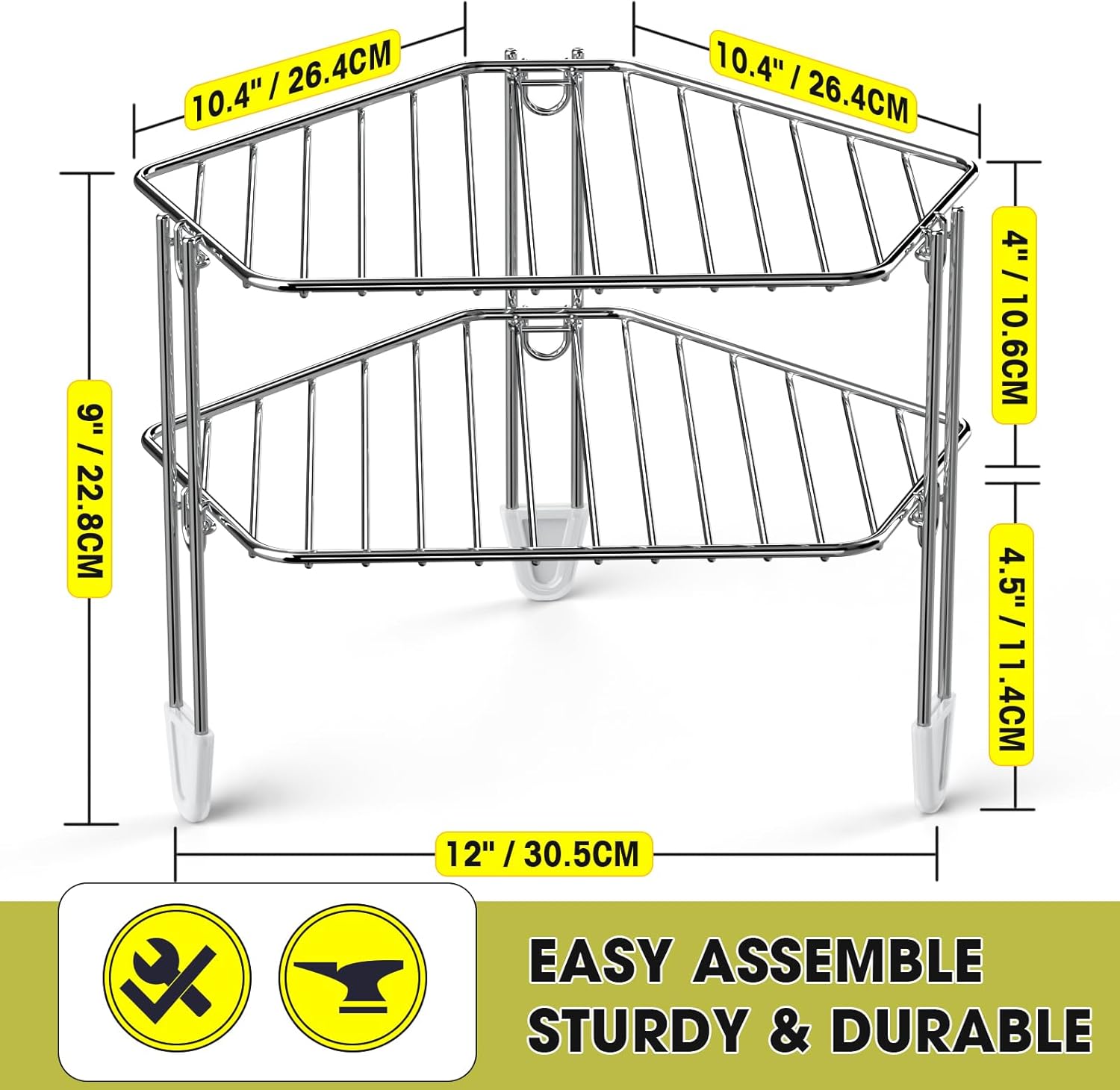 Homneat Estante esquinero de 2 niveles, estante de esquina de acero inoxidable de 12 x 10.4 x 9 pulgadas, resistente y duradero, organizador de