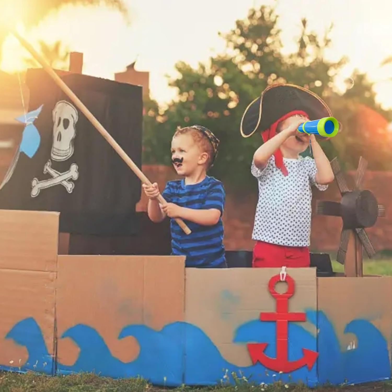 Luwint Telescopio de bolsillo de juguete para niños, paquete de 2 telescopios piratas portátiles, juguetes monoculares de ciencia retráctil, juguete