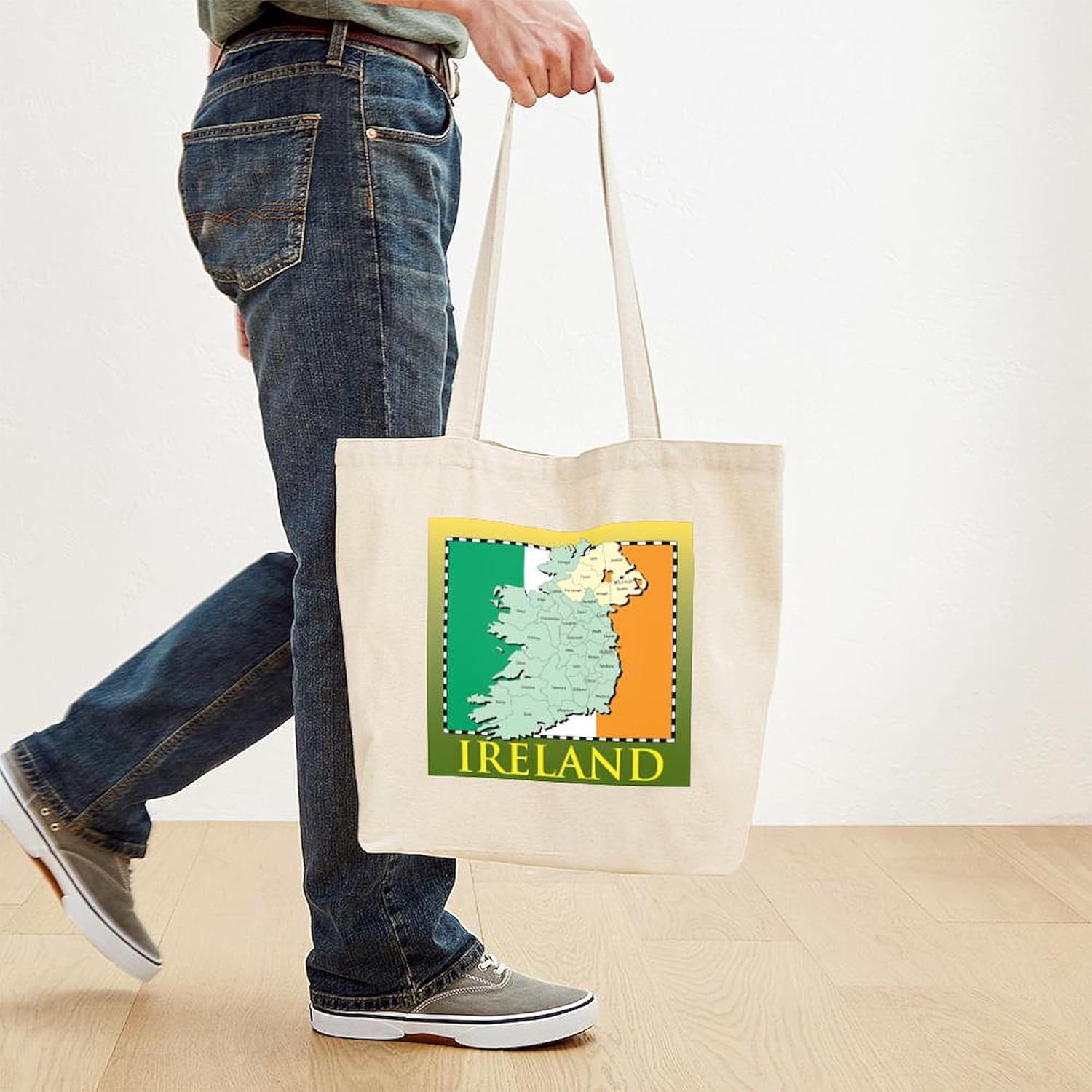CafePress Ireland Map And Flag Tote Bag Natural Canvas Tote Bag, Cloth Shopping Bag