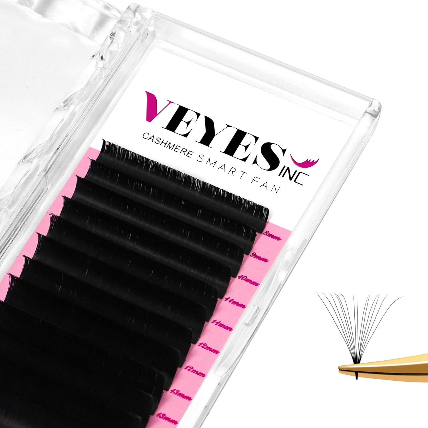 VEYES INC Extensiones de pestañas de cachemira Easy Fan de 0.03 0.05 0.07 CCCD rizo 0.315-0.787 in, longitud mixta y única, pestañas de volumen