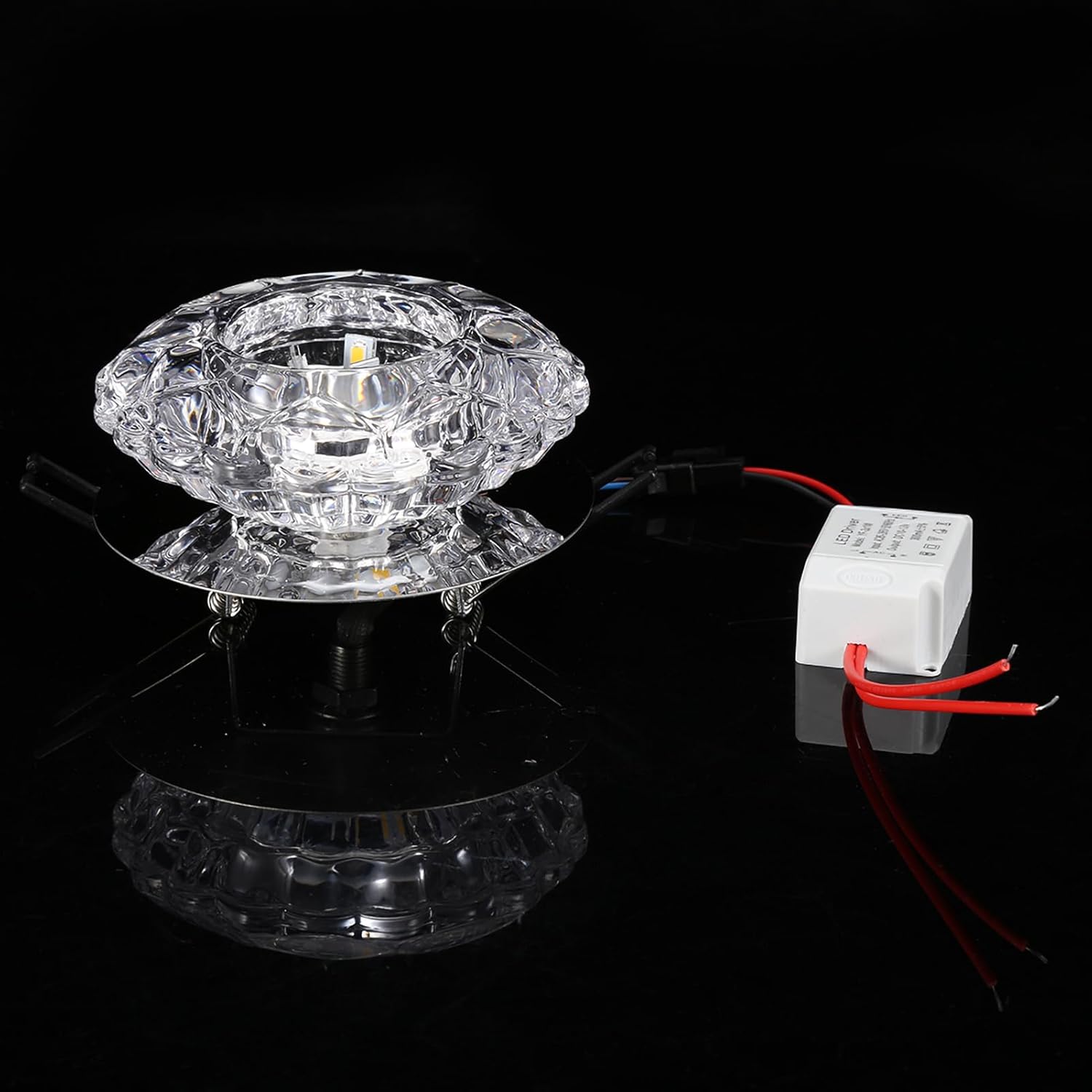 Fafeicy Lámpara empotrable de techo LED de 3 W, lámpara de cristal de cristal, ahorro de energía, luz cálida, para decoración del hogar (luz blanca