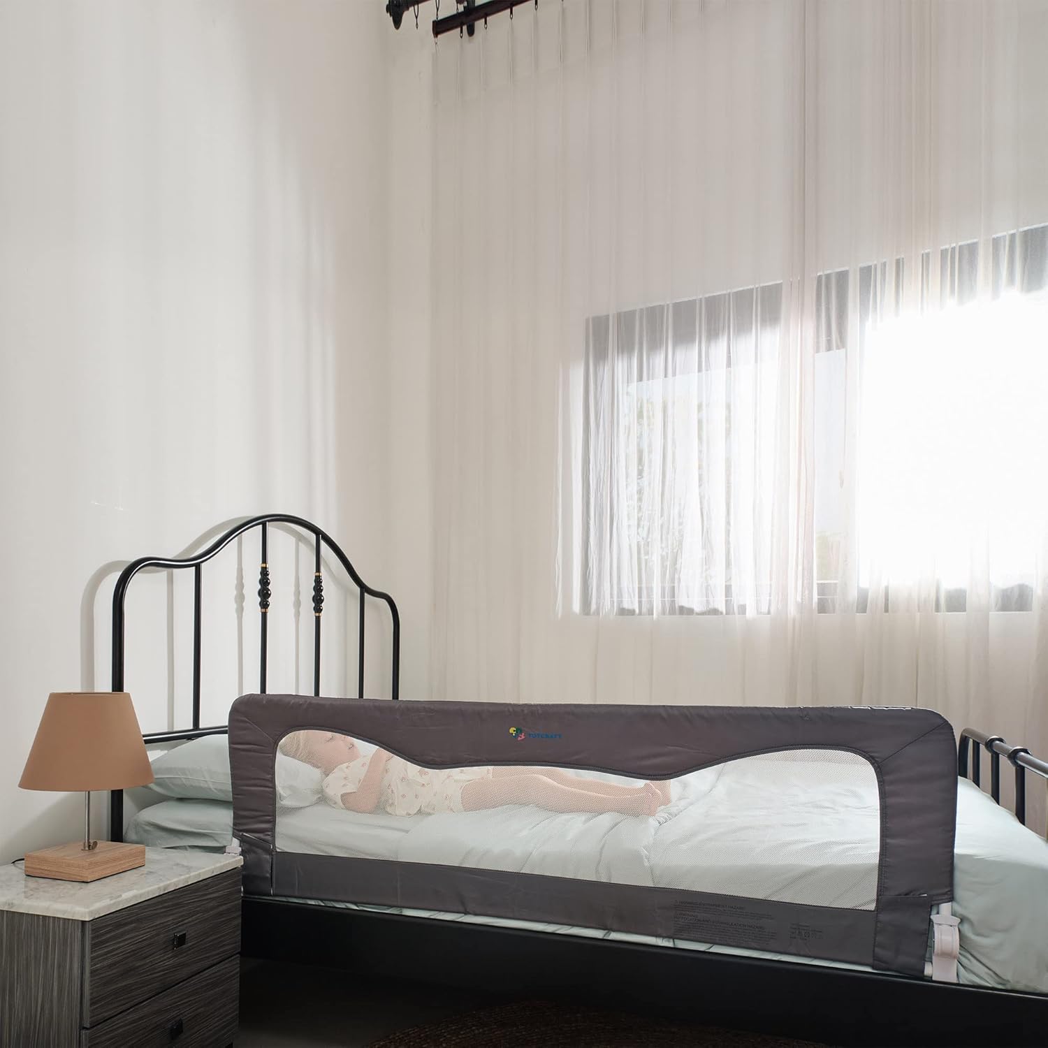 TotCraft Protector de riel de cama – Gris extra largo