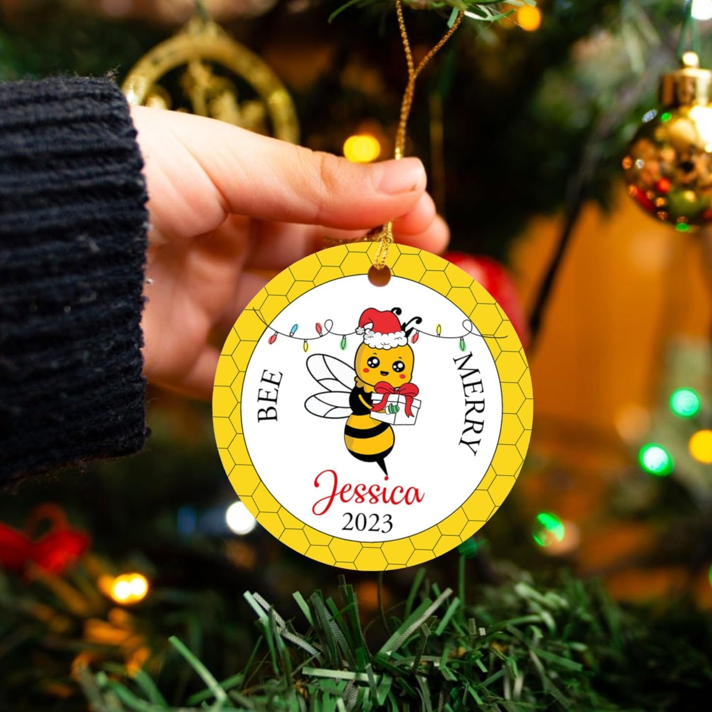 Adorno de Navidad de abeja 2023, adornos personalizados de Navidad de abeja 2023, decoración colgante de árbol de Navidad de abeja, regalo de