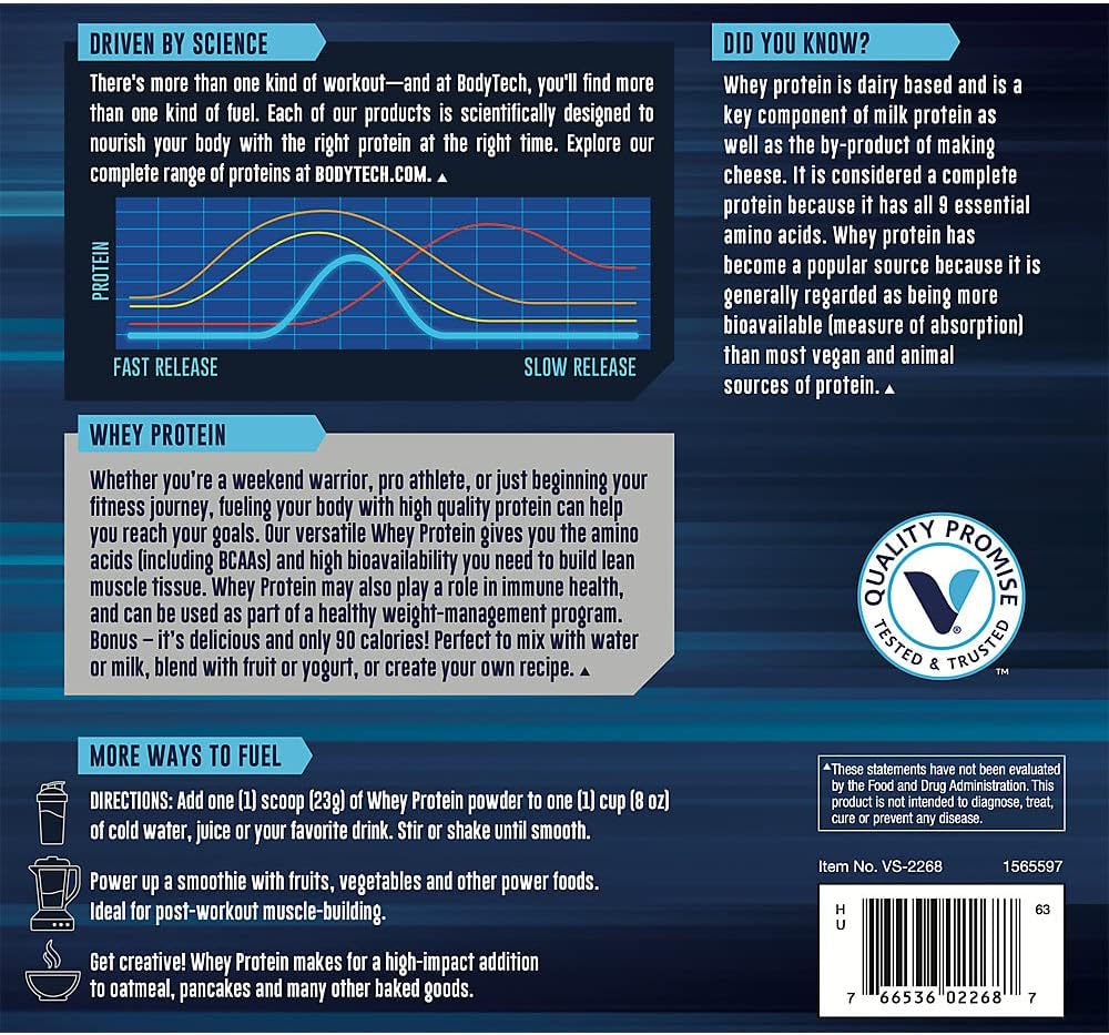 BODYTECH Proteína de suero en polvo, con 0.75 onzas de proteína por porción y aminoácidos, ideal para la construcción muscular después del
