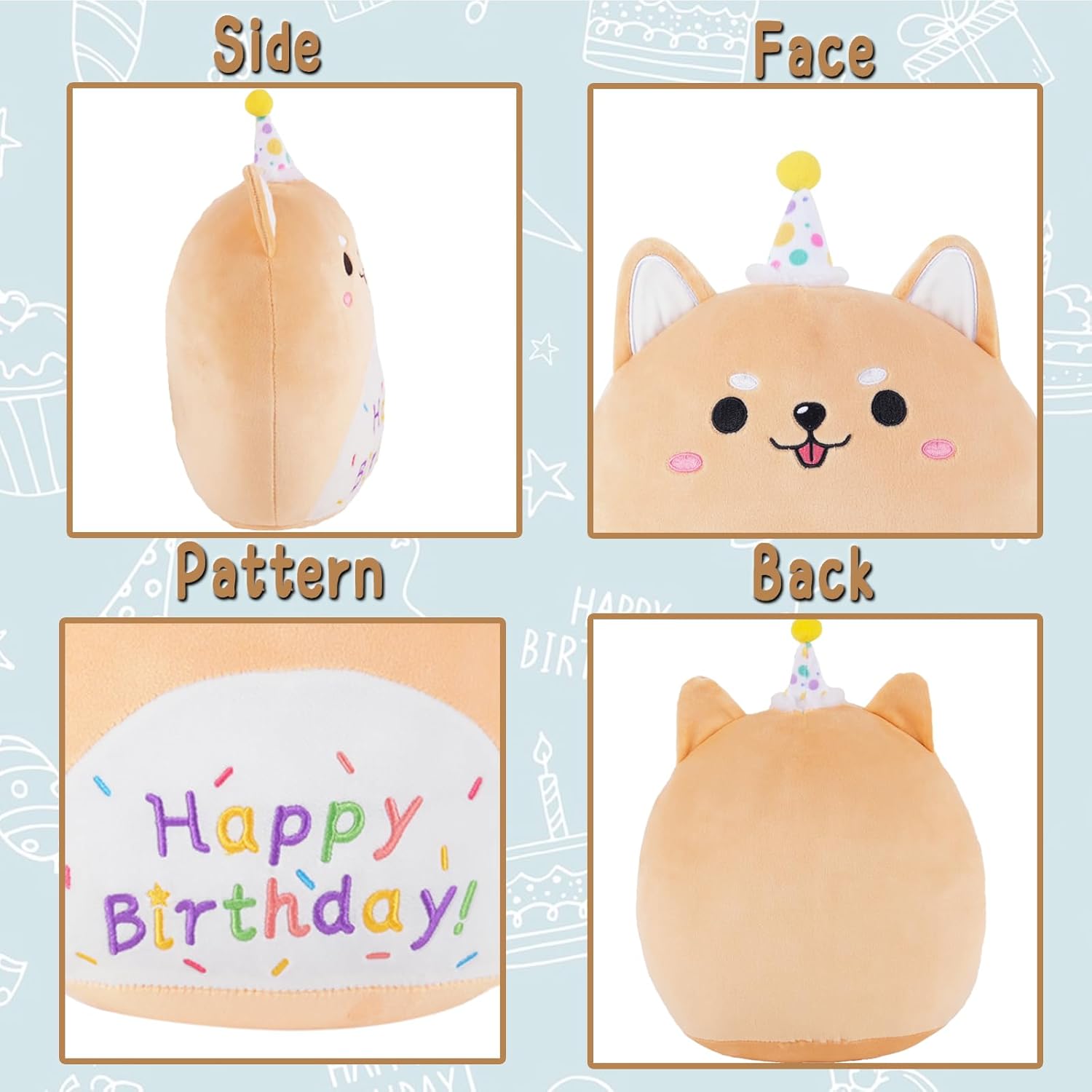 Almohada de felpa de feliz cumpleaños, divertida felpa de 11 pulgadas, decoración de felpa suave y creativa de animales, adecuada como regalo