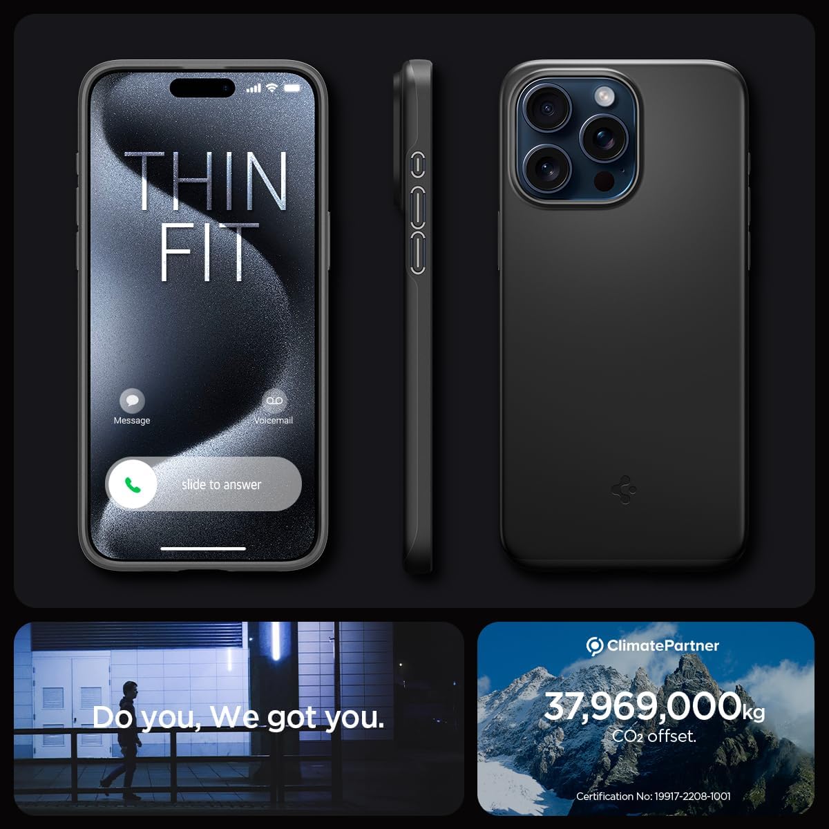 Spigen Funda delgada diseñada para iPhone 15 Pro Max (2023), protección de grado militar, color negro