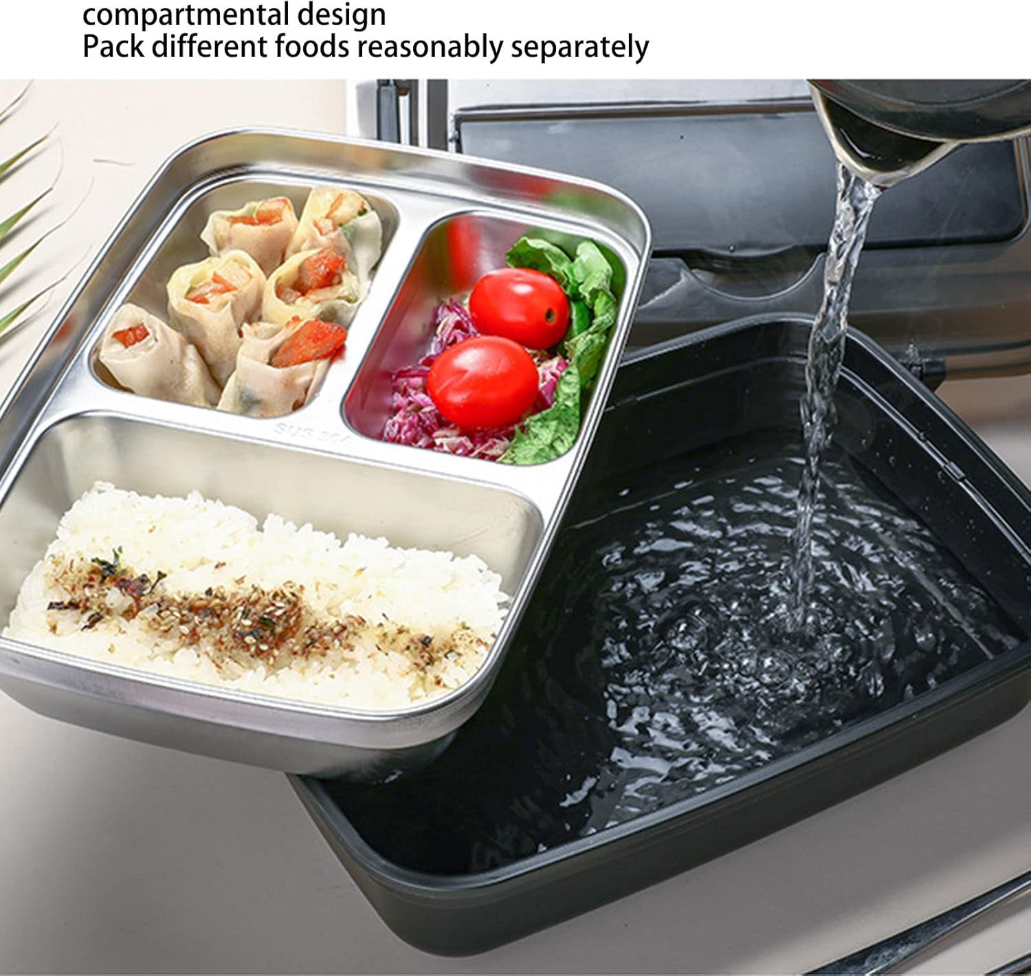 Niiyen Lonchera portátil de acero inoxidable 304 Bento Box Lunch Containers Caja de almacenamiento de alimentos con 4 compartimentos vajilla para