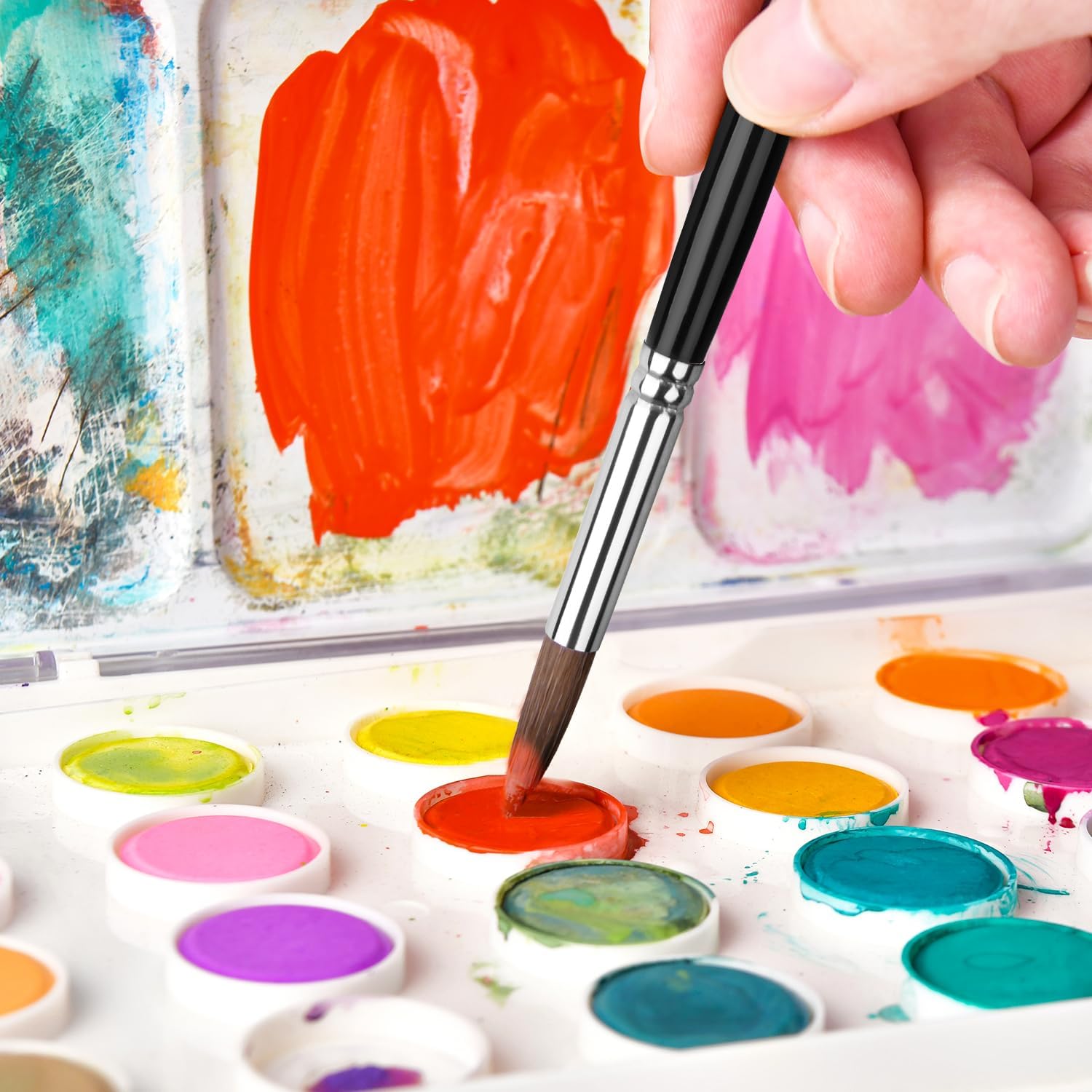Magic Touches – Juego de pinceles de pintura para artistas (6 tamaños), punta redonda de sable natural, la mejor absorción de flujo más suave para