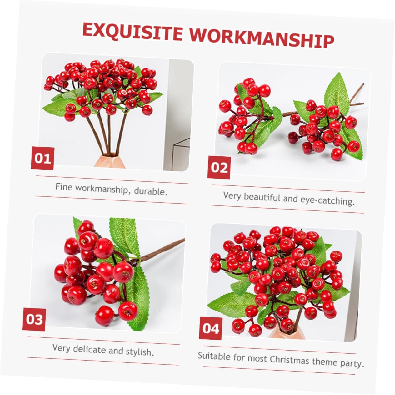 Abaodam 20 Pcs Red Berries Holly Berry Stems Red Berry Twig Winter Holiday Berry Stems Faux Pine Picks Christmas Berry Stems Christmas Berry Picks