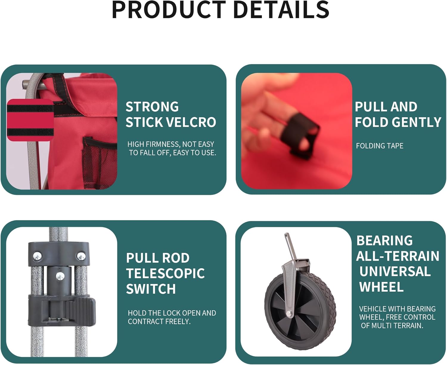 Carro plegable micro multiusos para jardín al aire libre, carrito plegable para acampar, rojo