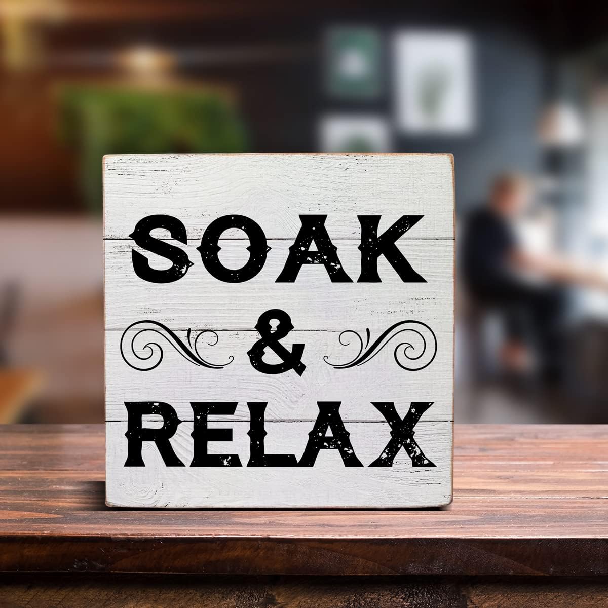 Caja de madera Soak & Relax, decoración de escritorio, cita de baño, caja de madera para el hogar, baño, estantes, decoración de mesa, 5 x 5 pulgadas