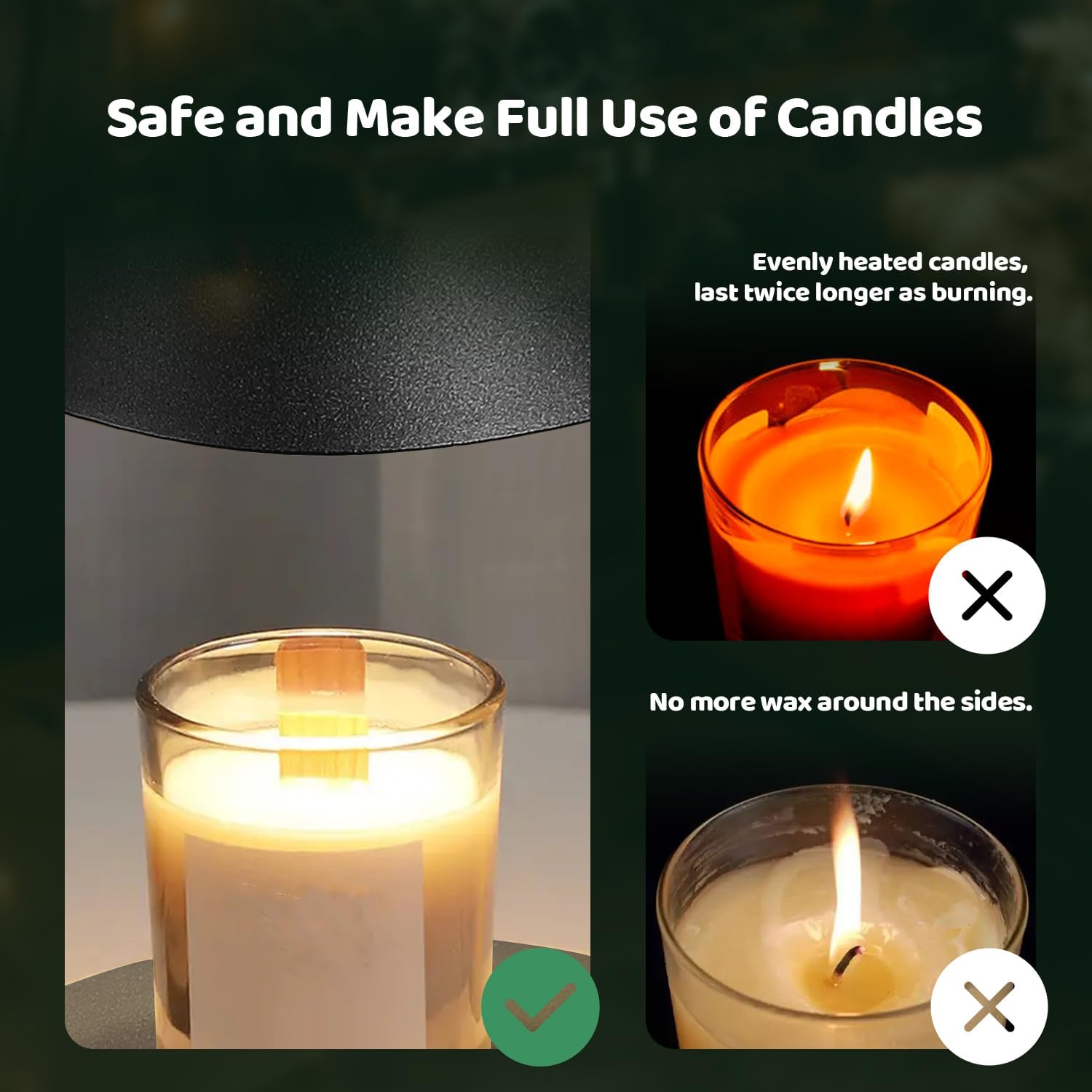 Lámpara calentadora de velas regulable, se adapta a tarros grandes, linterna eléctrica de metal para velas perfumadas, ajuste universal para fusión