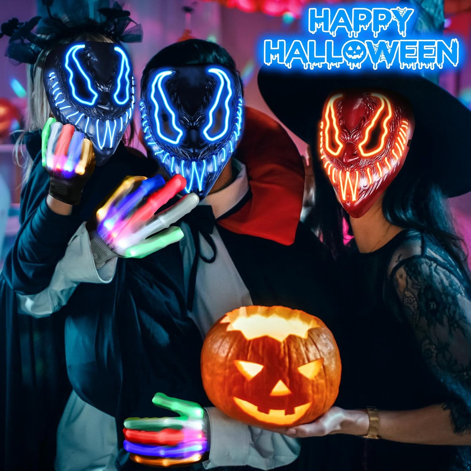 Neragron Máscara LED de Halloween, máscara de luz de neón, máscara de luz aterradora con 3 modos de iluminación para cosplay, disfraz de carnaval