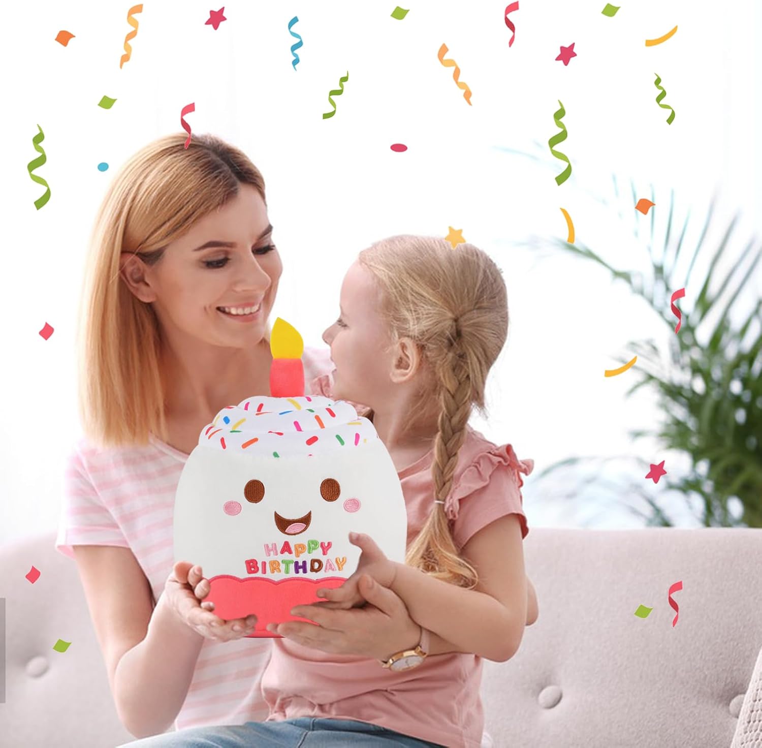 Peluche de pastel de cumpleaños de 12 pulgadas, lindo juguete de peluche de pastel de cumpleaños, decoración de fiesta de cumpleaños, regalo de