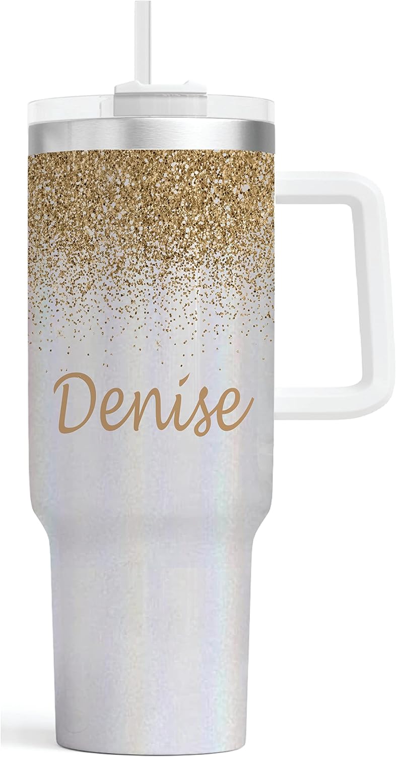 Vaso personalizado de 40 onzas con asa, vaso aislado de acero inoxidable, taza de viaje, taza de café de doble pared para bebidas calientes y frías,
