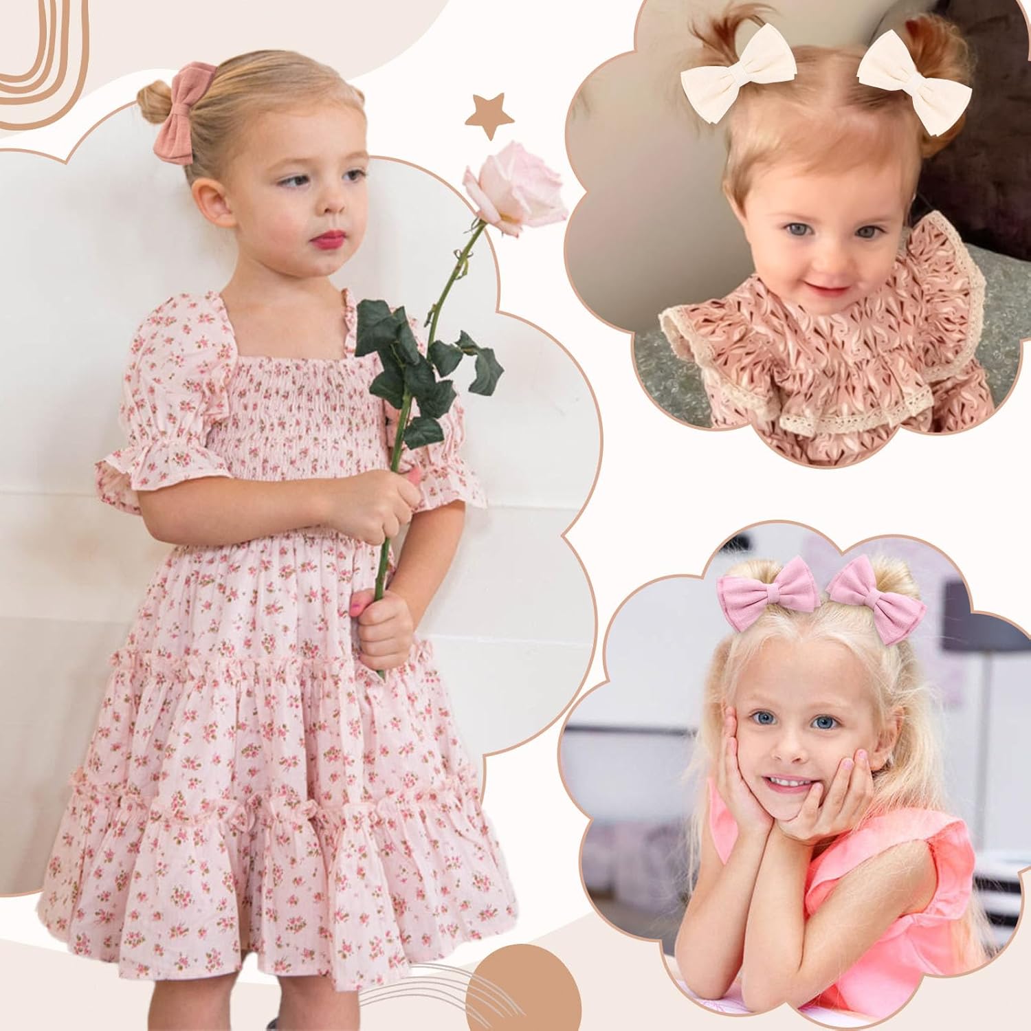 Oaoleer – 20 lazos para el pelo de 3.5 pulgadas para bebés, lazos de lino neutro, lazos dobles para cola de caballo, accesorios para bebés, niños