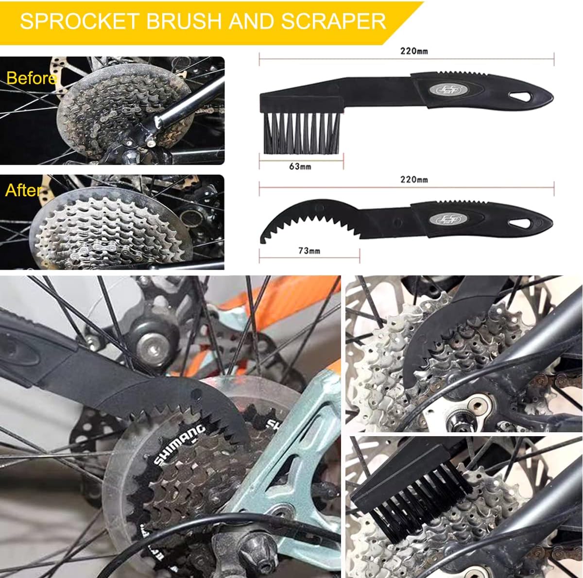 Juego de limpiador y lubricante de cadena de bicicleta con desengrasante de bicicleta, lubricante húmedo, cepillo de limpieza para limpiar cadenas