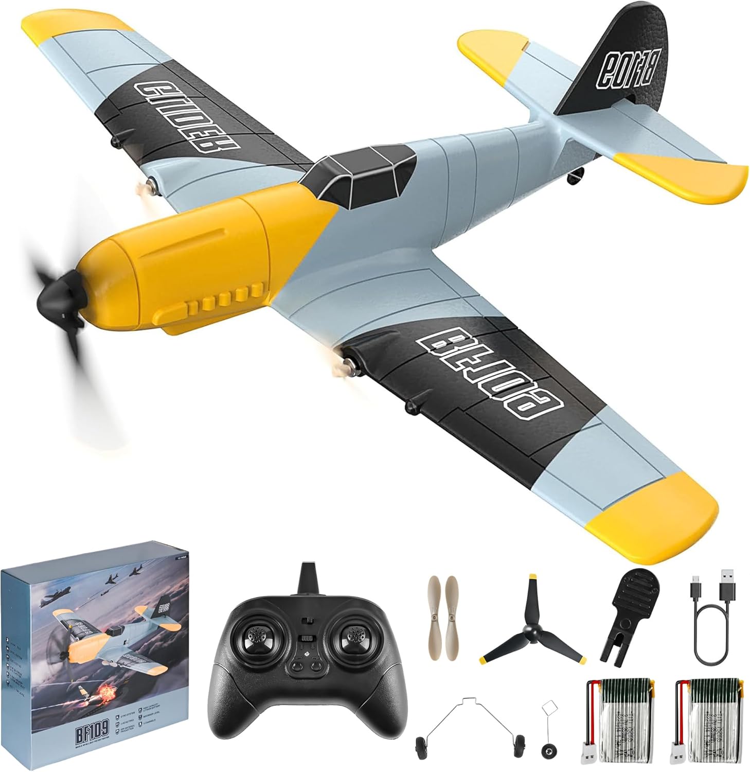 Avión RC BF-109 de 3 canales, 2.4 GHz, estabilizador de giroscopio de 6 ejes RTF, avión planeador o principiantes adultos niños con sistema de