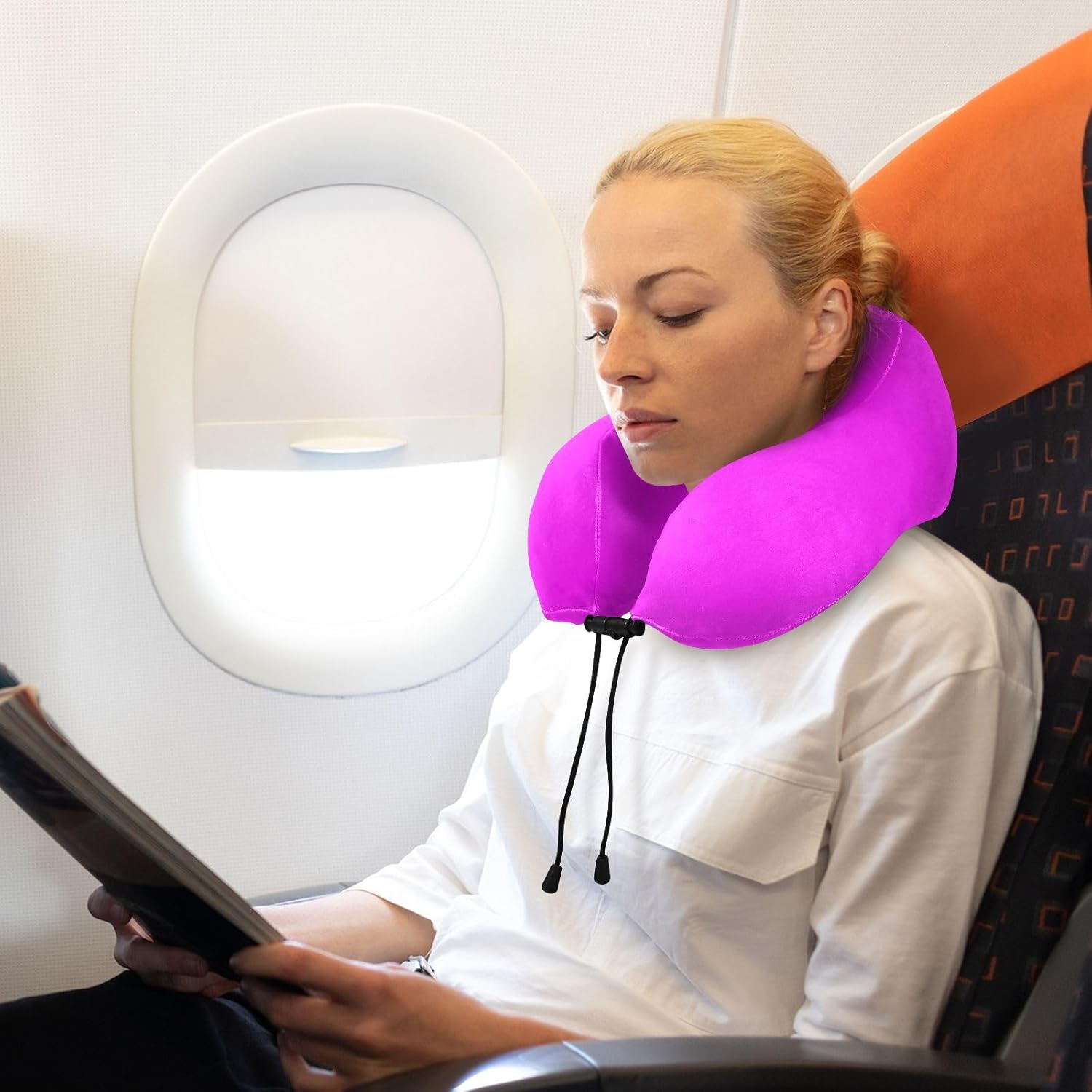 UMIRIKO Almohada de viaje magenta para el cuello para cama de viaje de coche, almohada de espuma viscoelástica en forma de U para el cuello, color